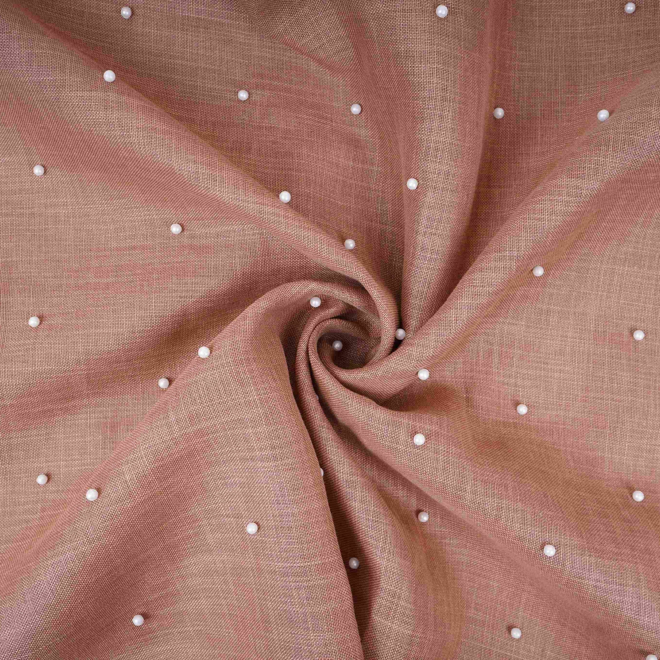 Peach Beads Work Linen Fabric SU-31871 - Image 3