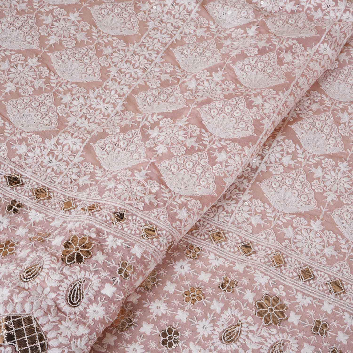 Peach Chikankari Embroidery Georgette Fabric DR-28020 - Image 3