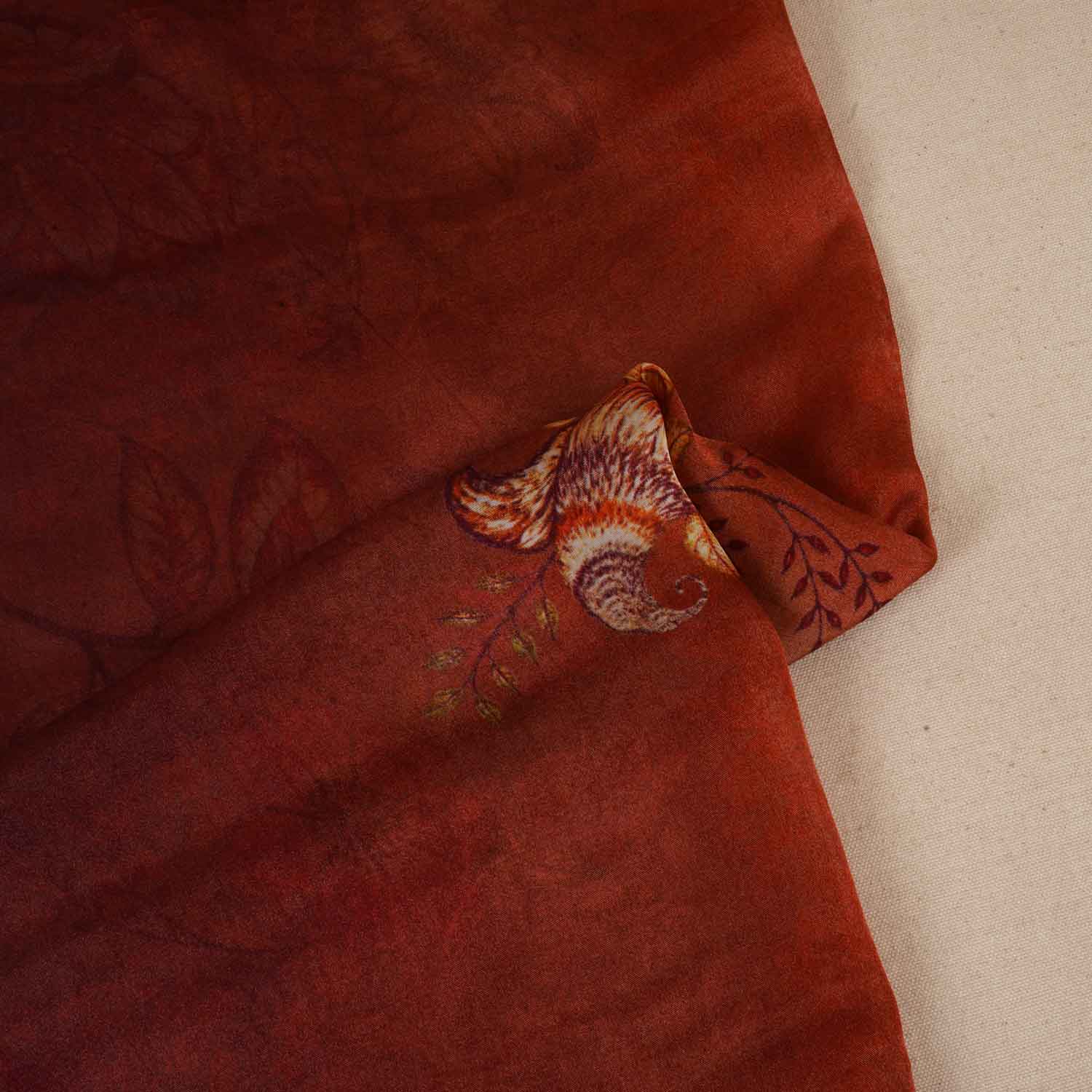 Peach & Dark Maroon Shaded Floral Print Organza Fabric MT-28249 - Image 2