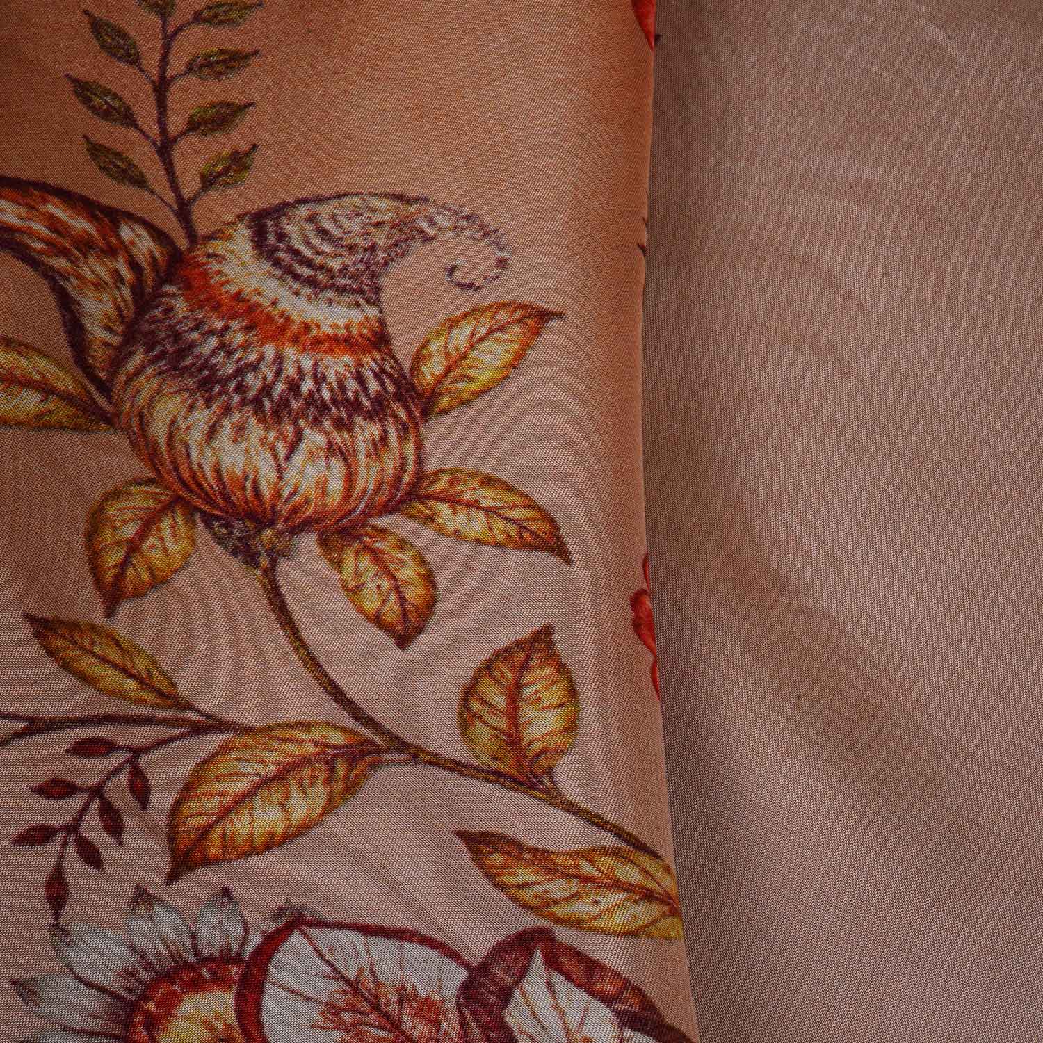 Peach & Dark Maroon Shaded Floral Print Organza Fabric MT-28249 - Image 3