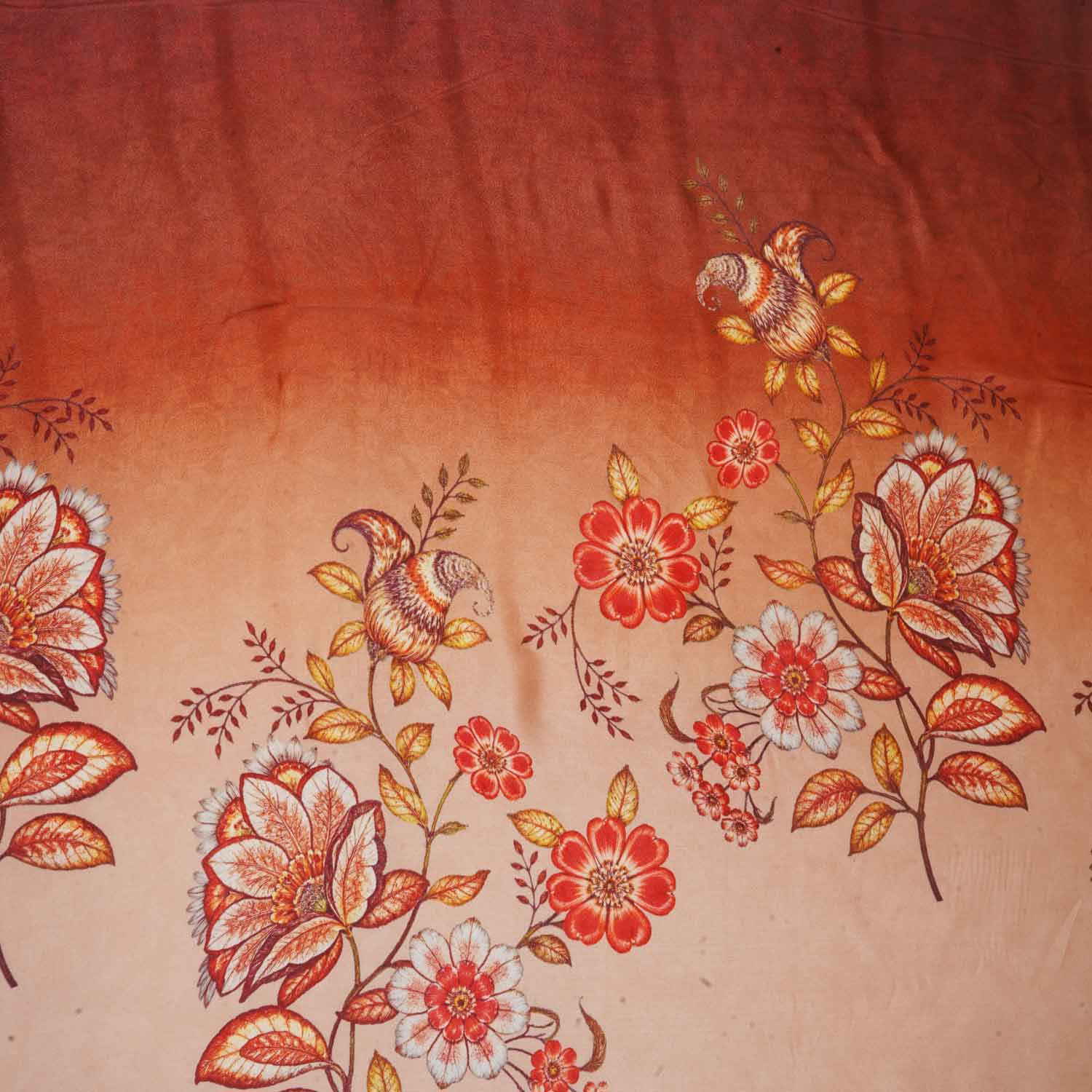 Peach & Dark Maroon Shaded Floral Print Organza Fabric MT-28249 - Image 4