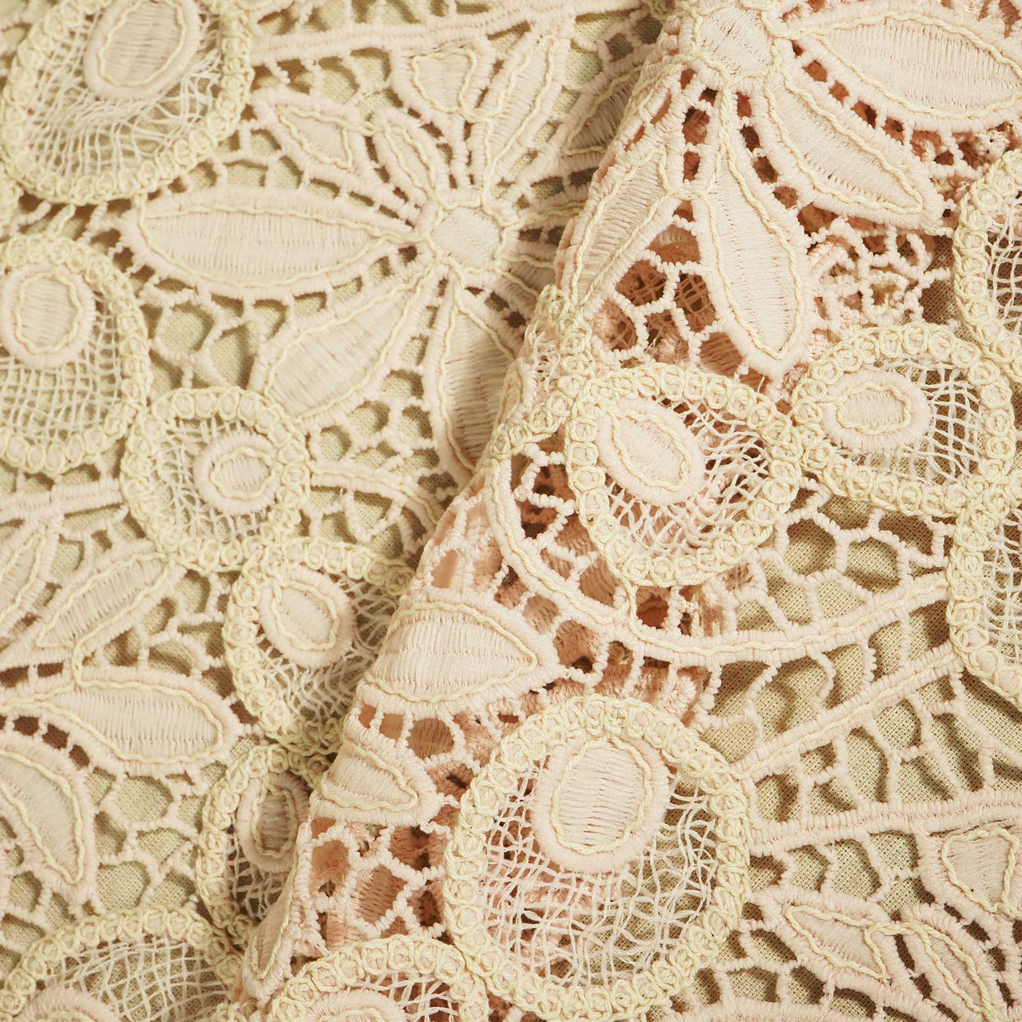 Peach Floral Cotton Crochet Fabric CF-22595 - Image 3
