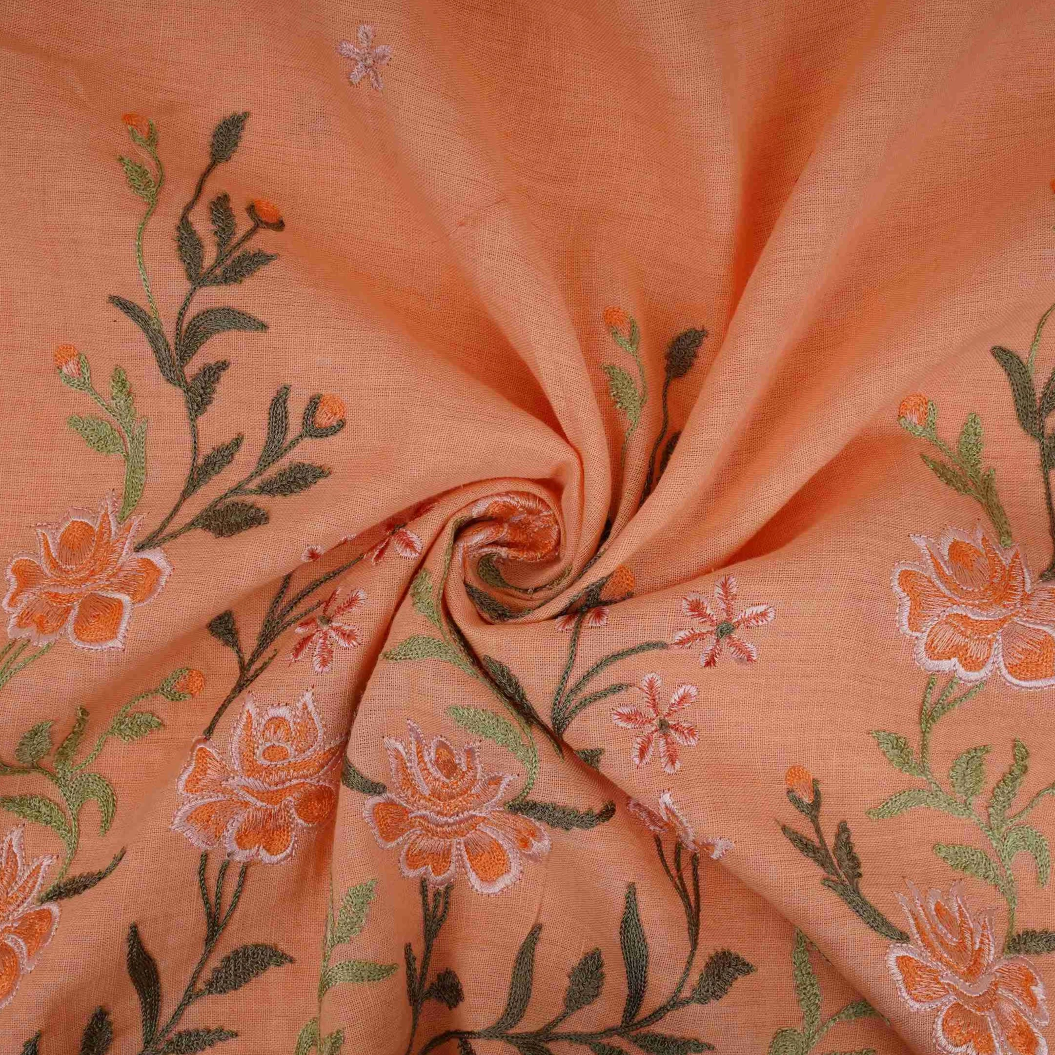 Peach floral embroidery Cotton Linen Fabric GPF-32250 - Image 3