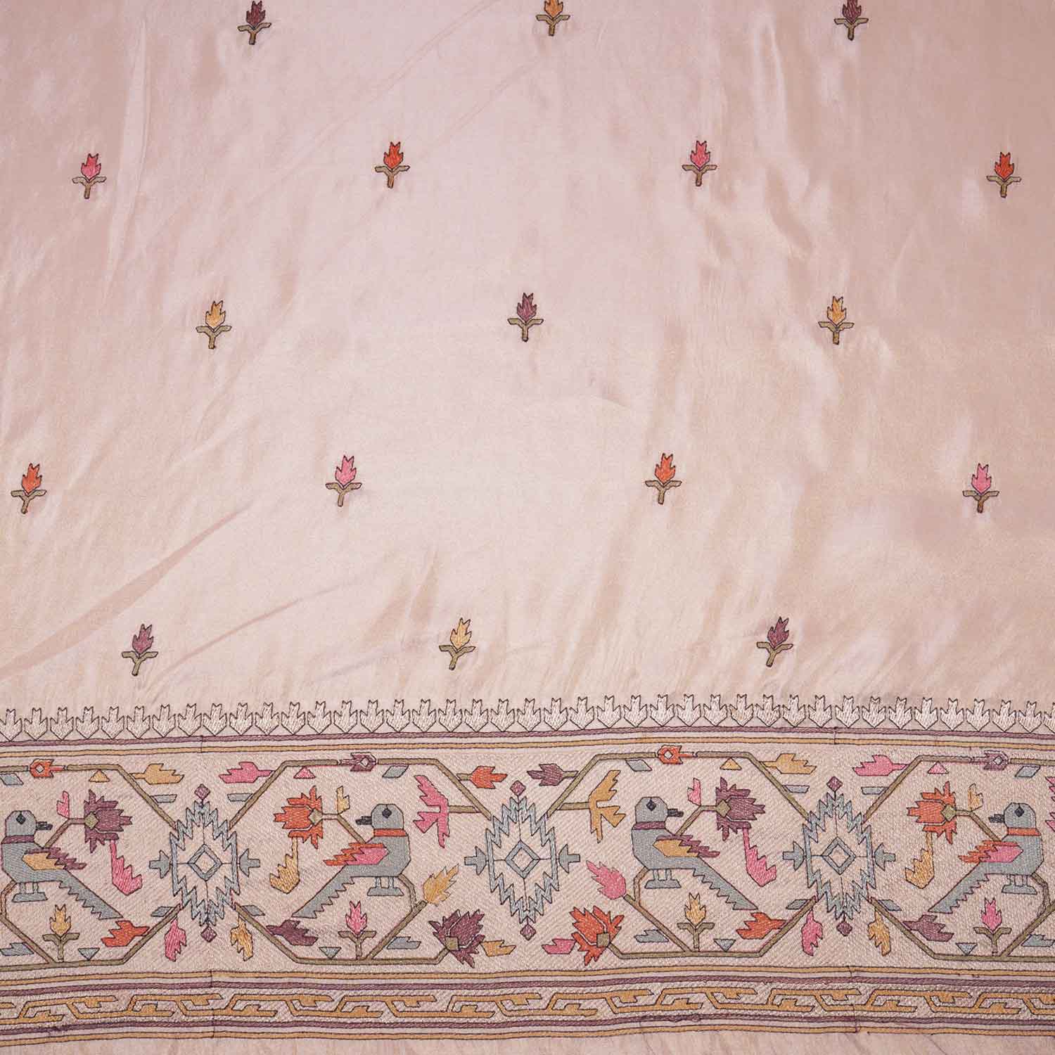Peach Floral Embroidery Tissue Fabric WI-29175 - Image 5