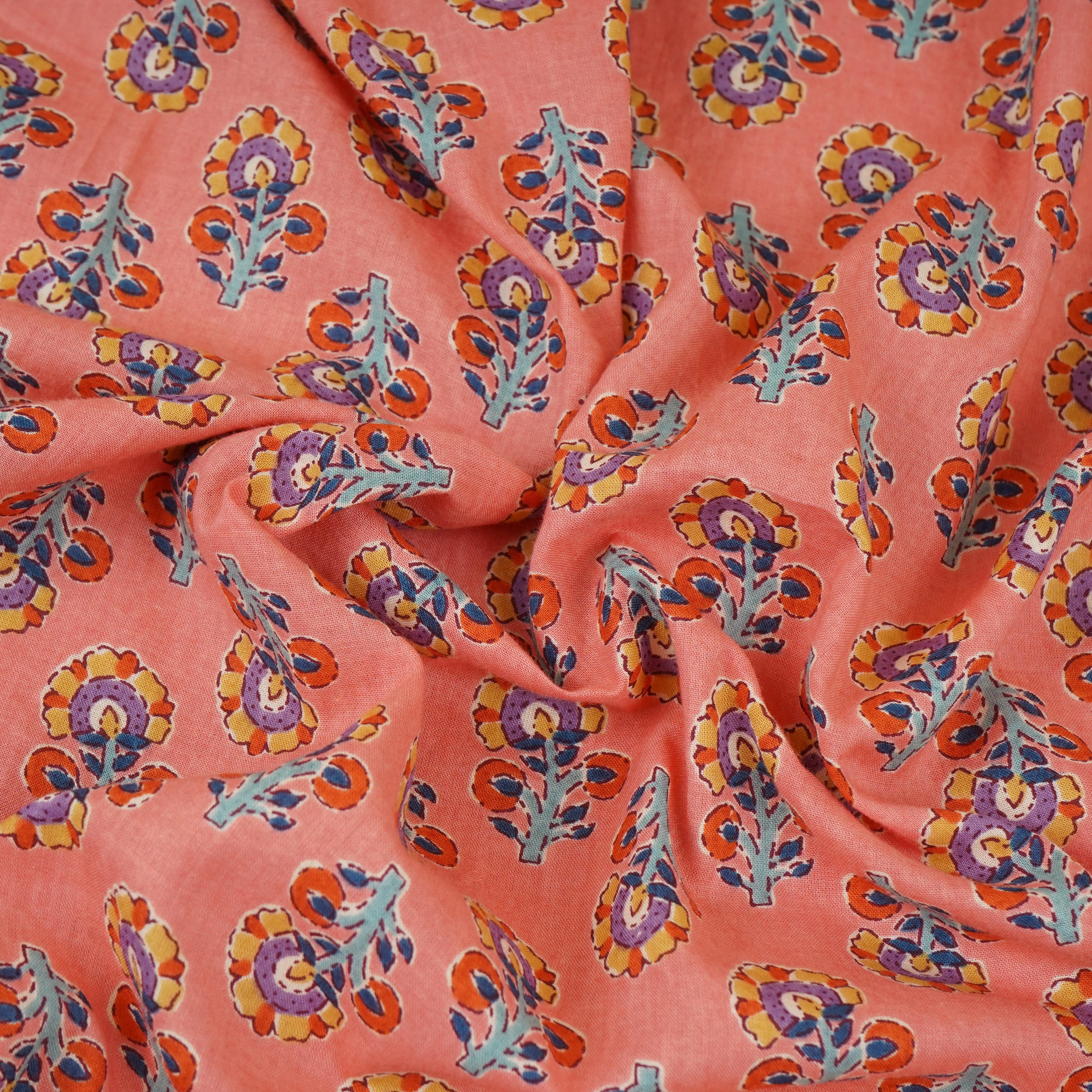 Peach Floral Print Cotton Fabric AFI-29562 - Image 2