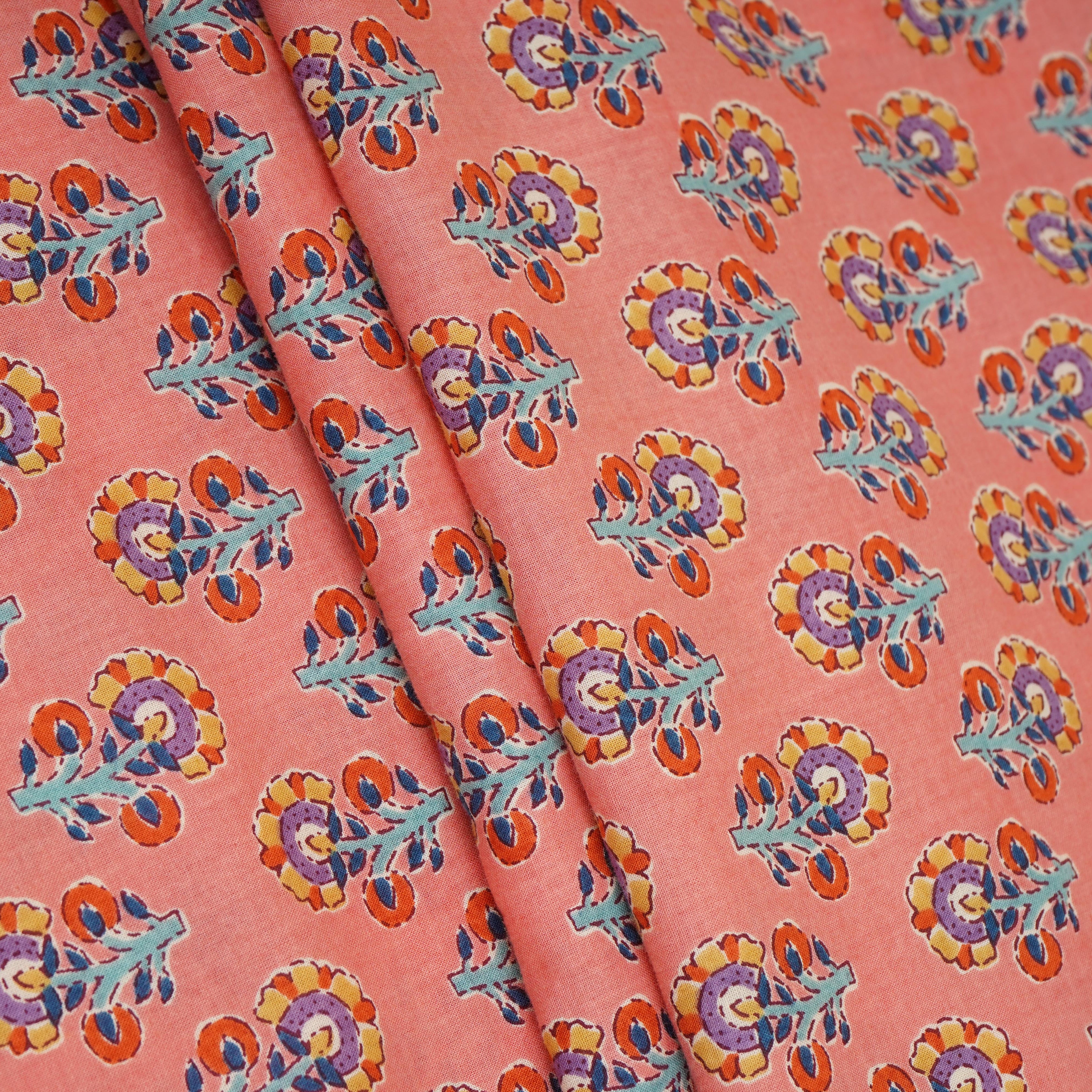 Peach Floral Print Cotton Fabric AFI-29562 - Image 4