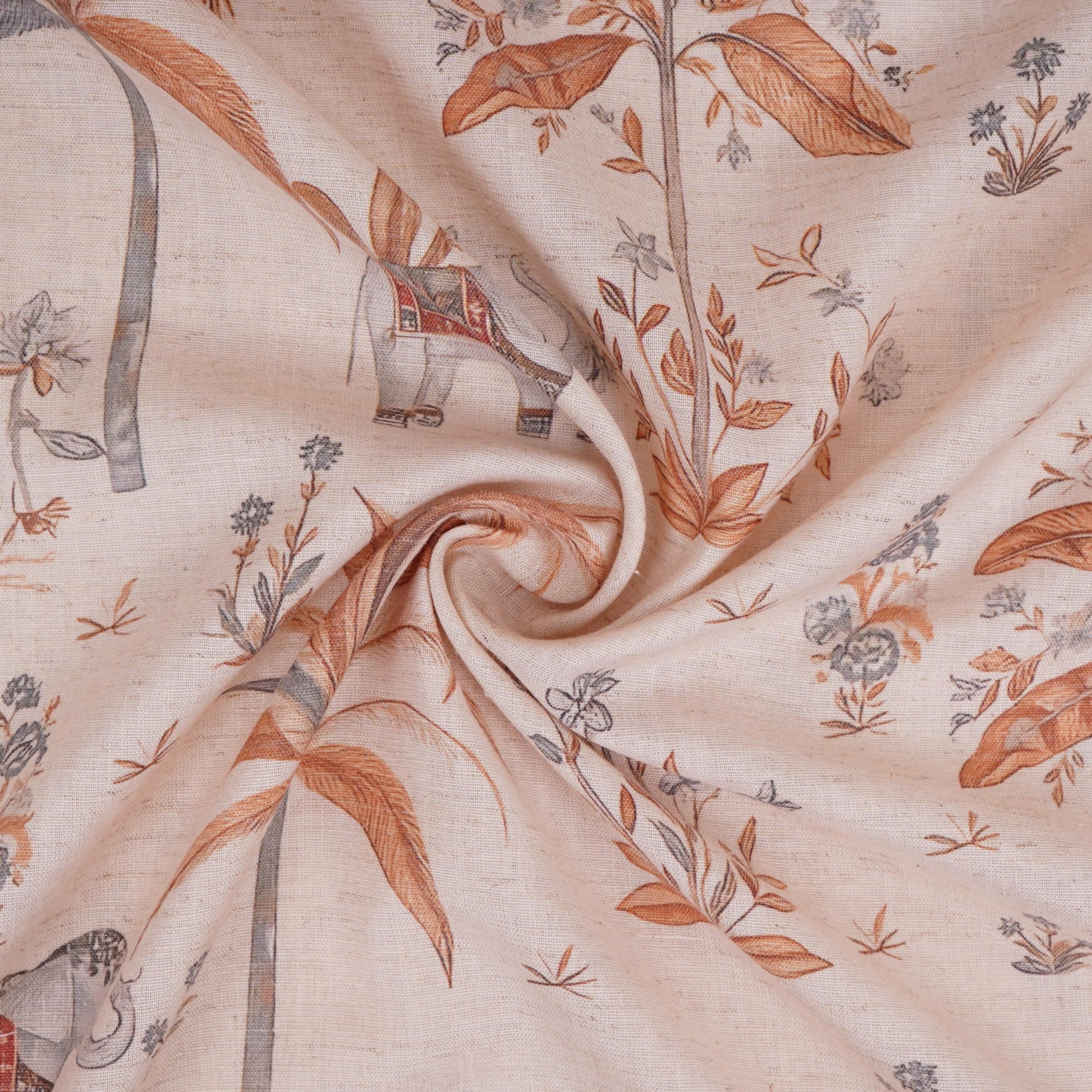 Peach floral print Cotton Linen Fabric DE-32142 - Image 4