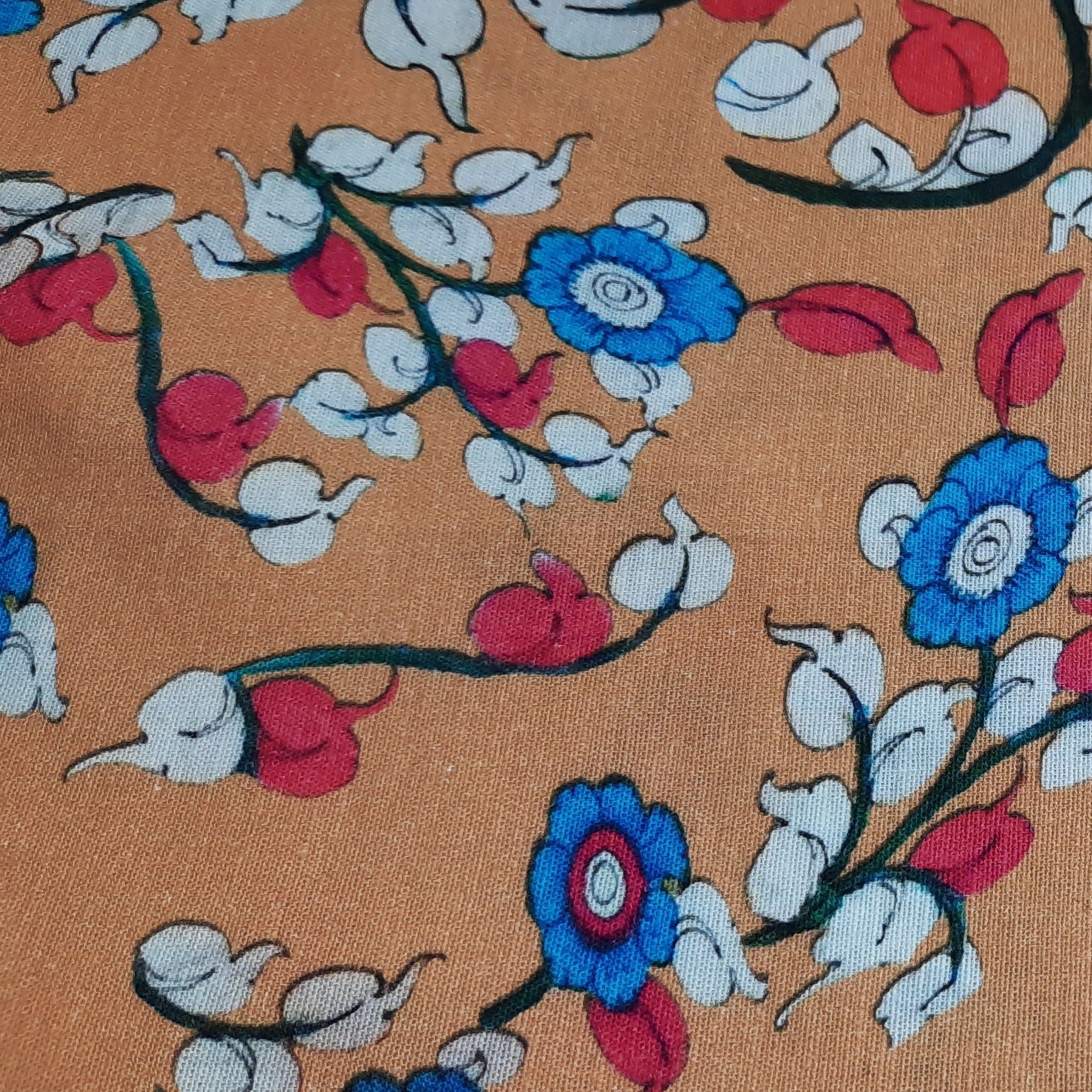 Peach Floral Print Cotton Linen Fabric - Image 3