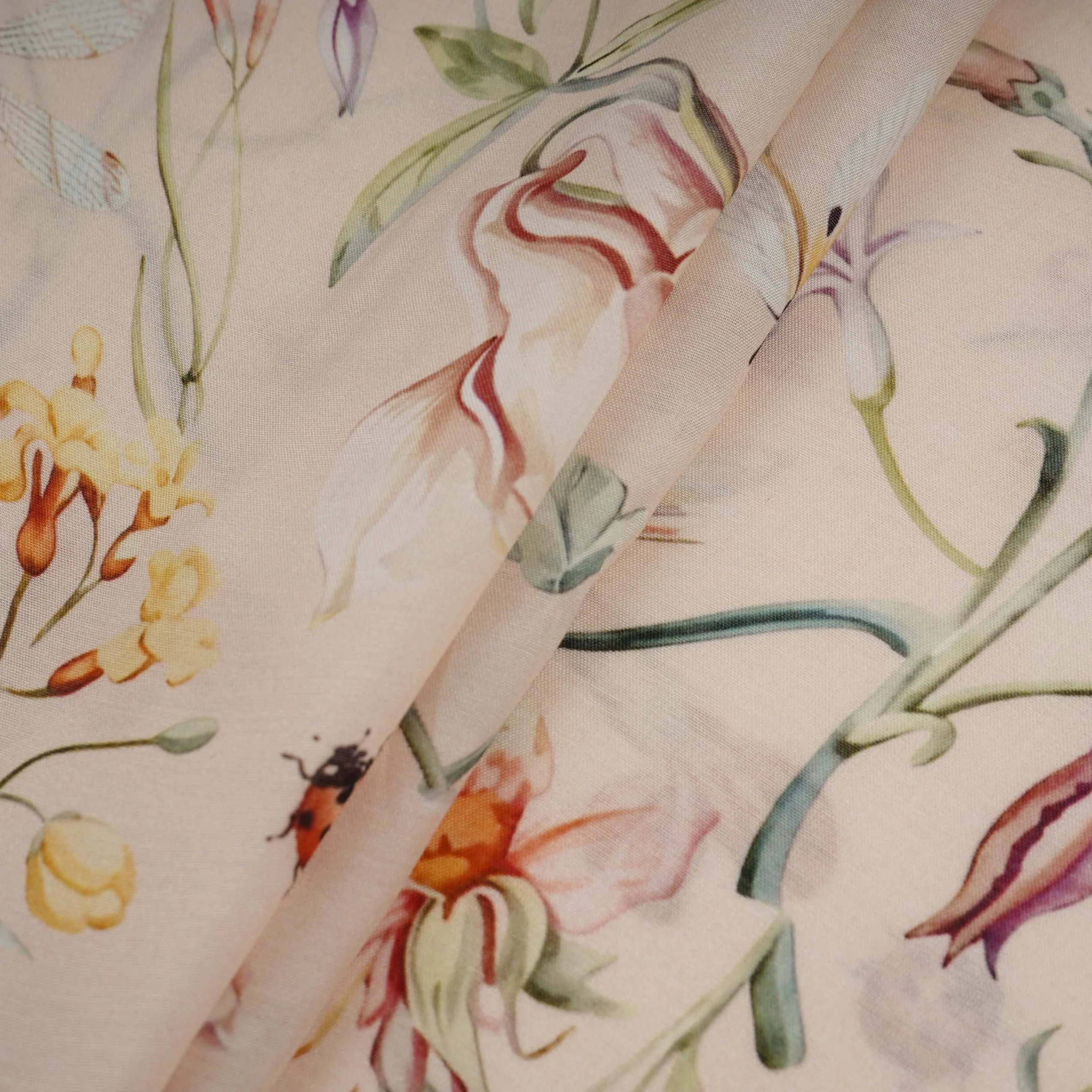 Peach floral print Muslin Fabric VF-31374 - Image 4