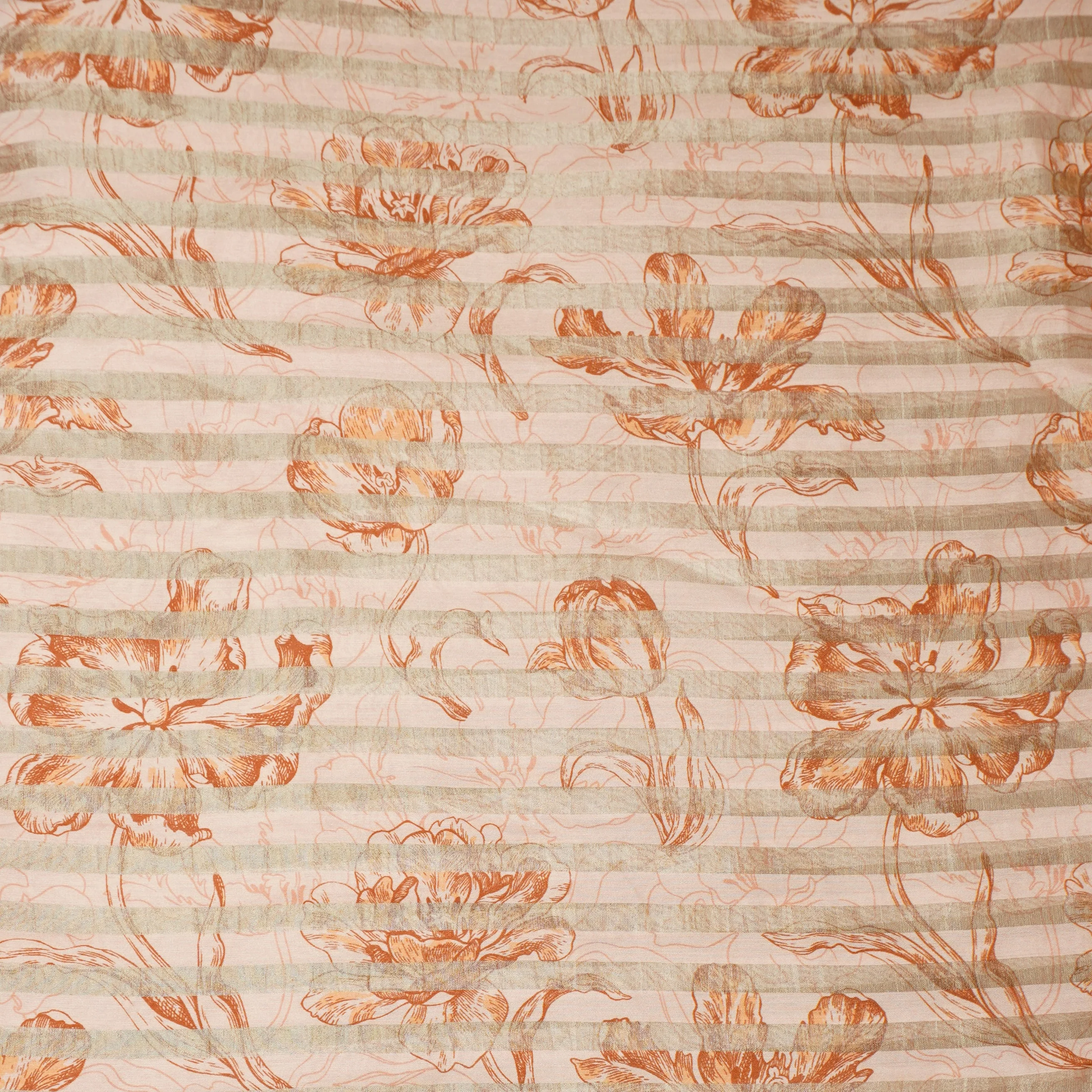 Peach Floral Print Tissue Chanderi Fabric MT-29490 - Image 2