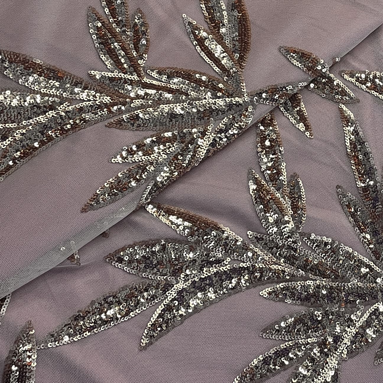 Peach Floral Sequins Embroidery Net Fabric 19902 - Image 2