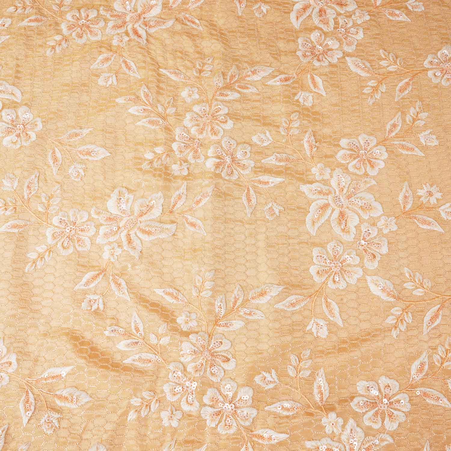 Peach Floral Zari Embroidery Tissue Fabric SC-27835 - Image 4