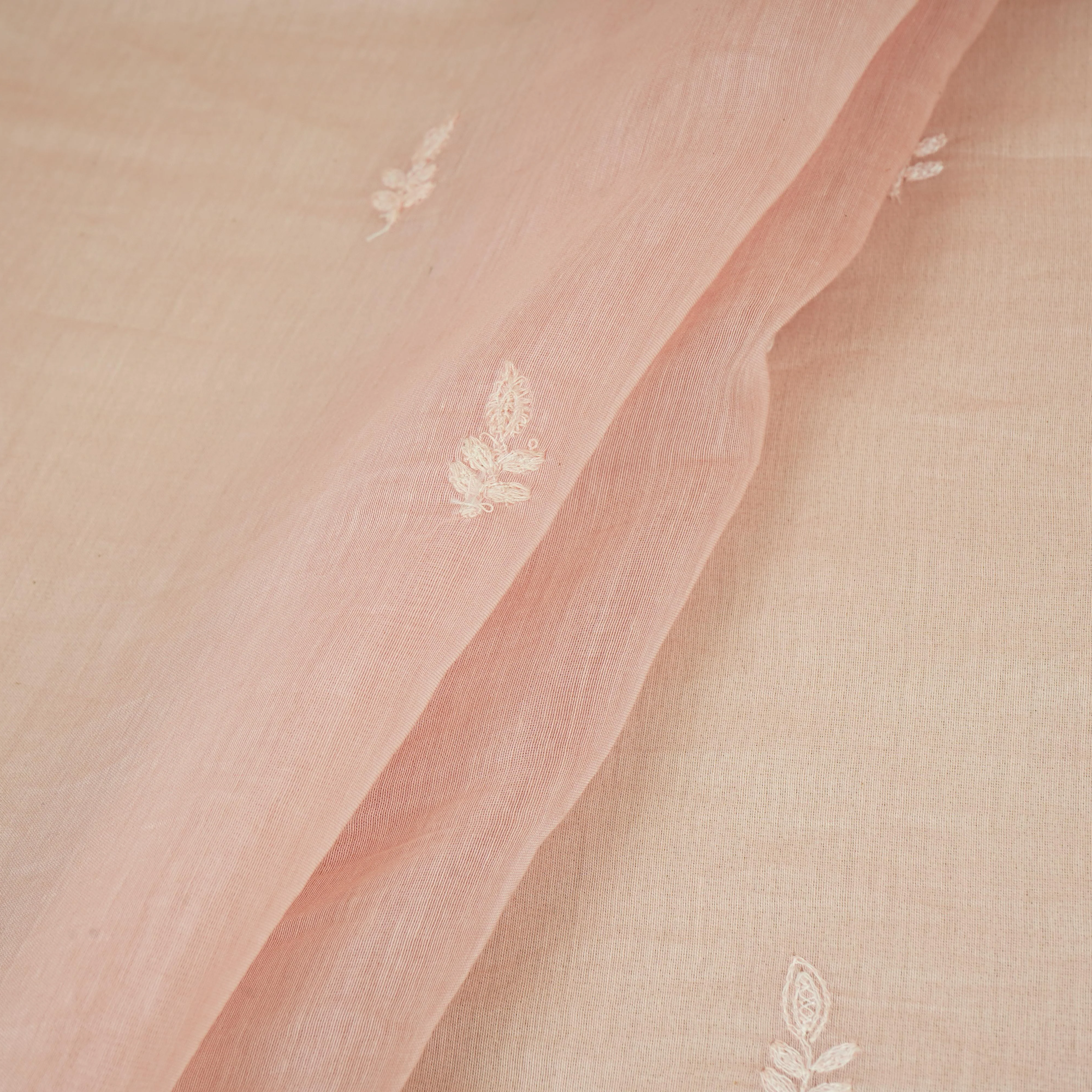 Pink Chikankari embroidery with Tissue border Mul Chanderi Fabric SNA-29636 - Image 4