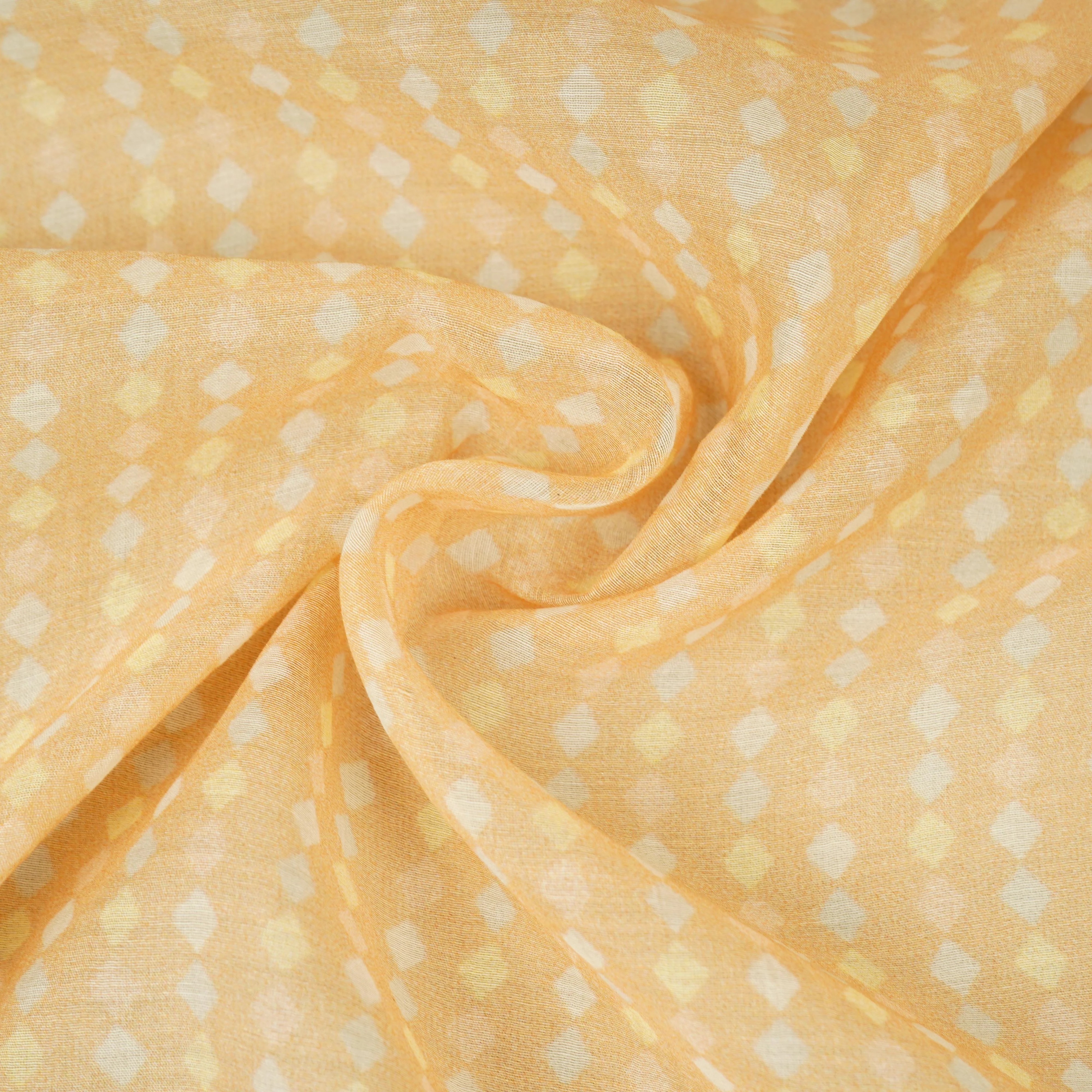 Peach Geomatrical Print Mul Chanderi Fabric SNA-29635 - Image 3