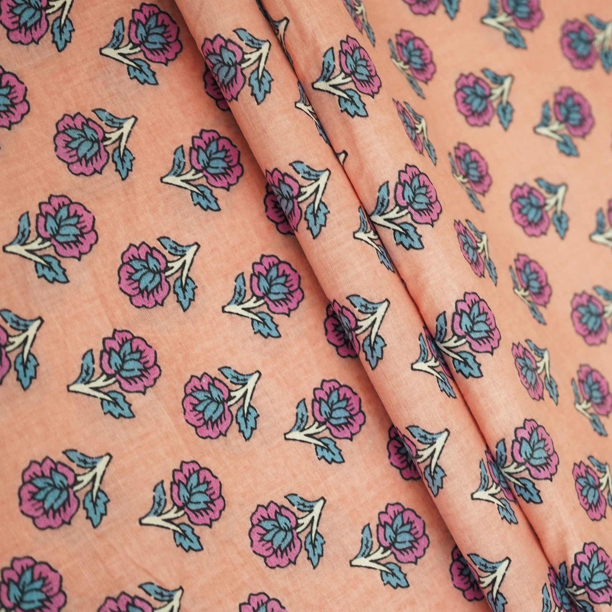 Peach Handblock Print Cotton Fabric HP-24250 - Image 2