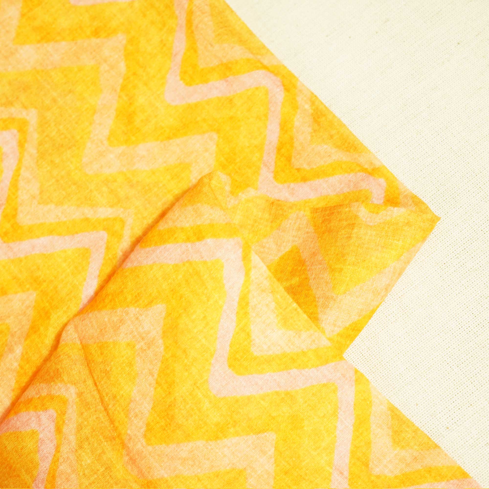 Peach & Multicolor Chevron Print Cotton Mulmul Fabric GT-25444 - Image 2
