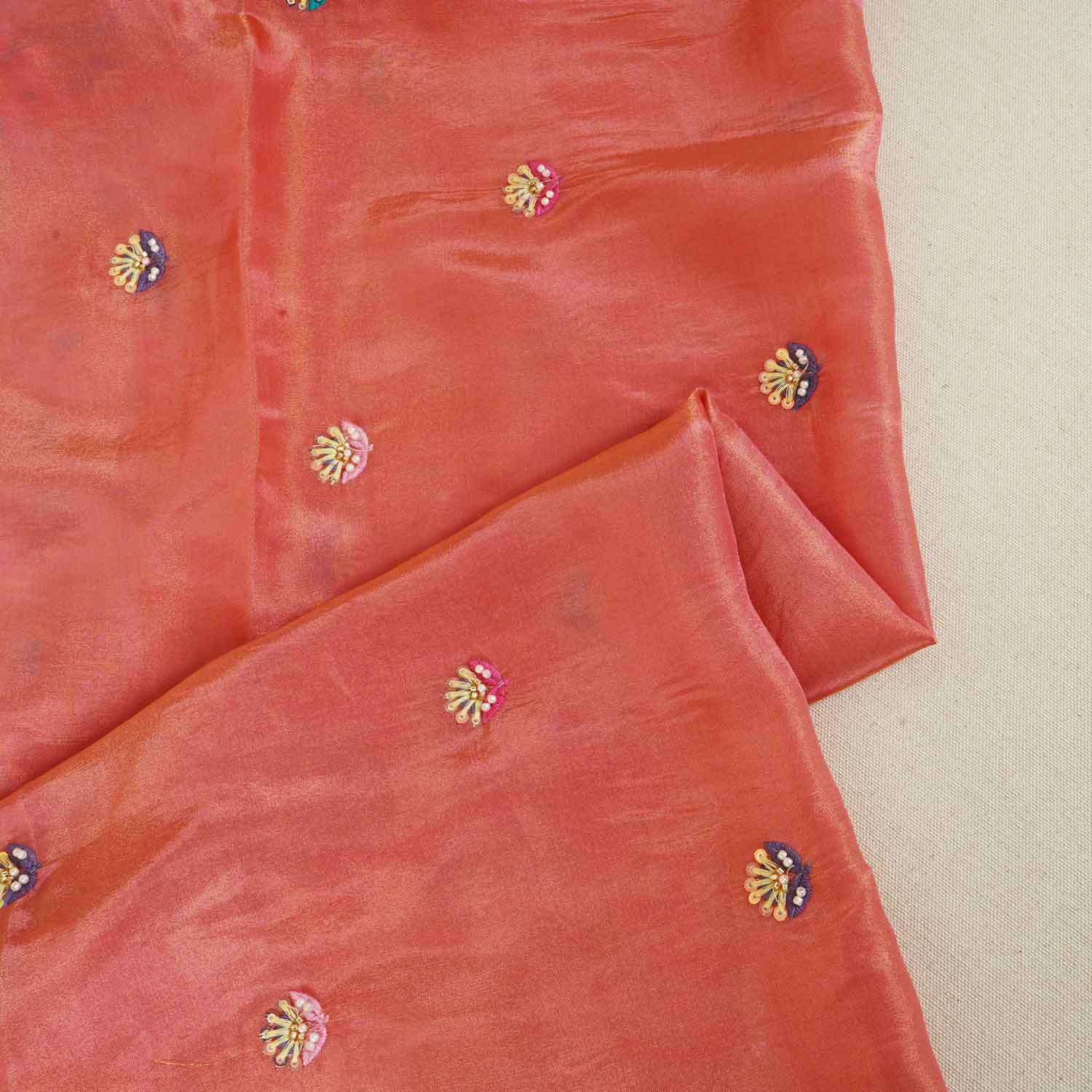 Peach Pink Cutdana Sequins Embroidery Tissue Organza Fabric WI-27926 - Image 2