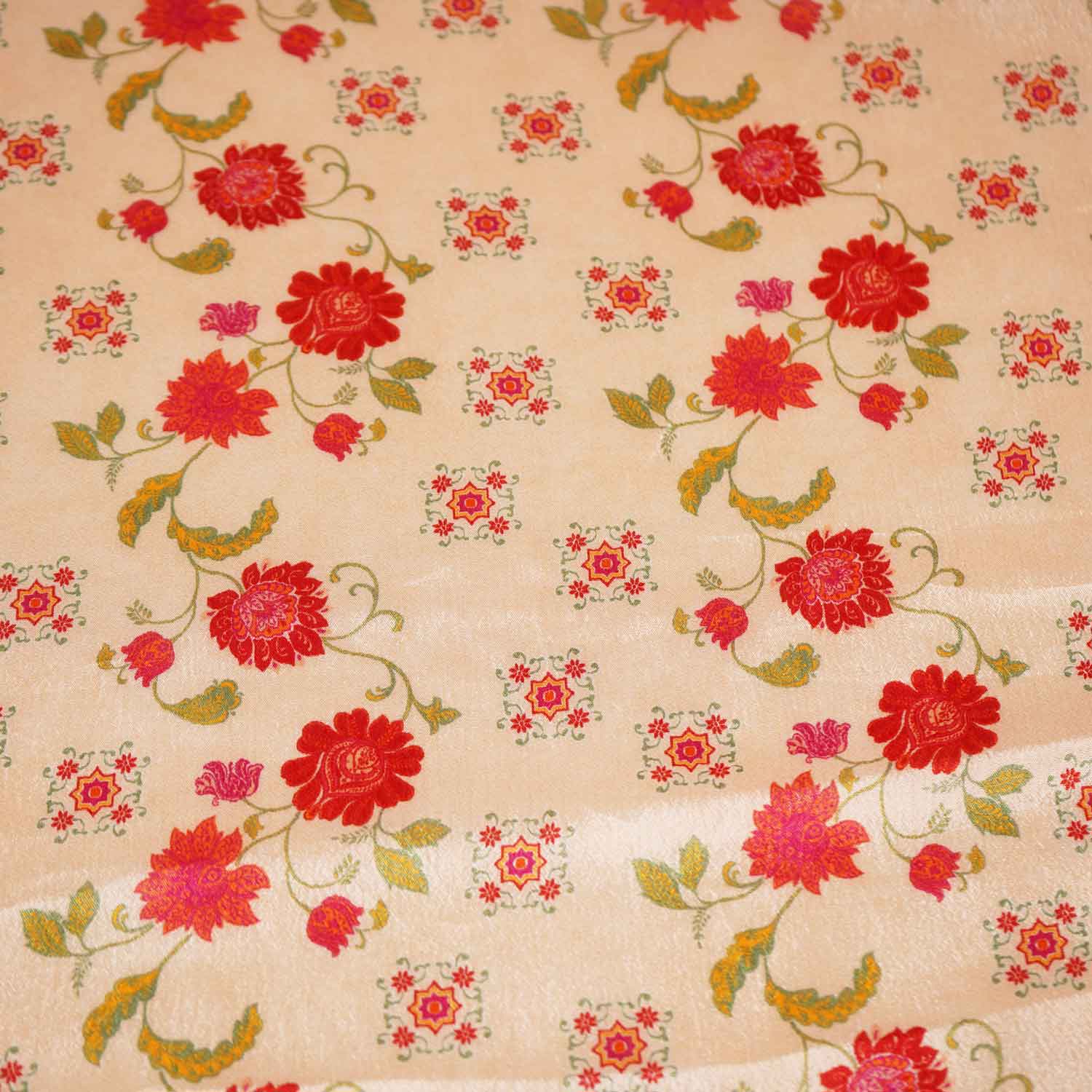 Peach Pink Floral Print Chinon Fabric NF-27570 - Image 4