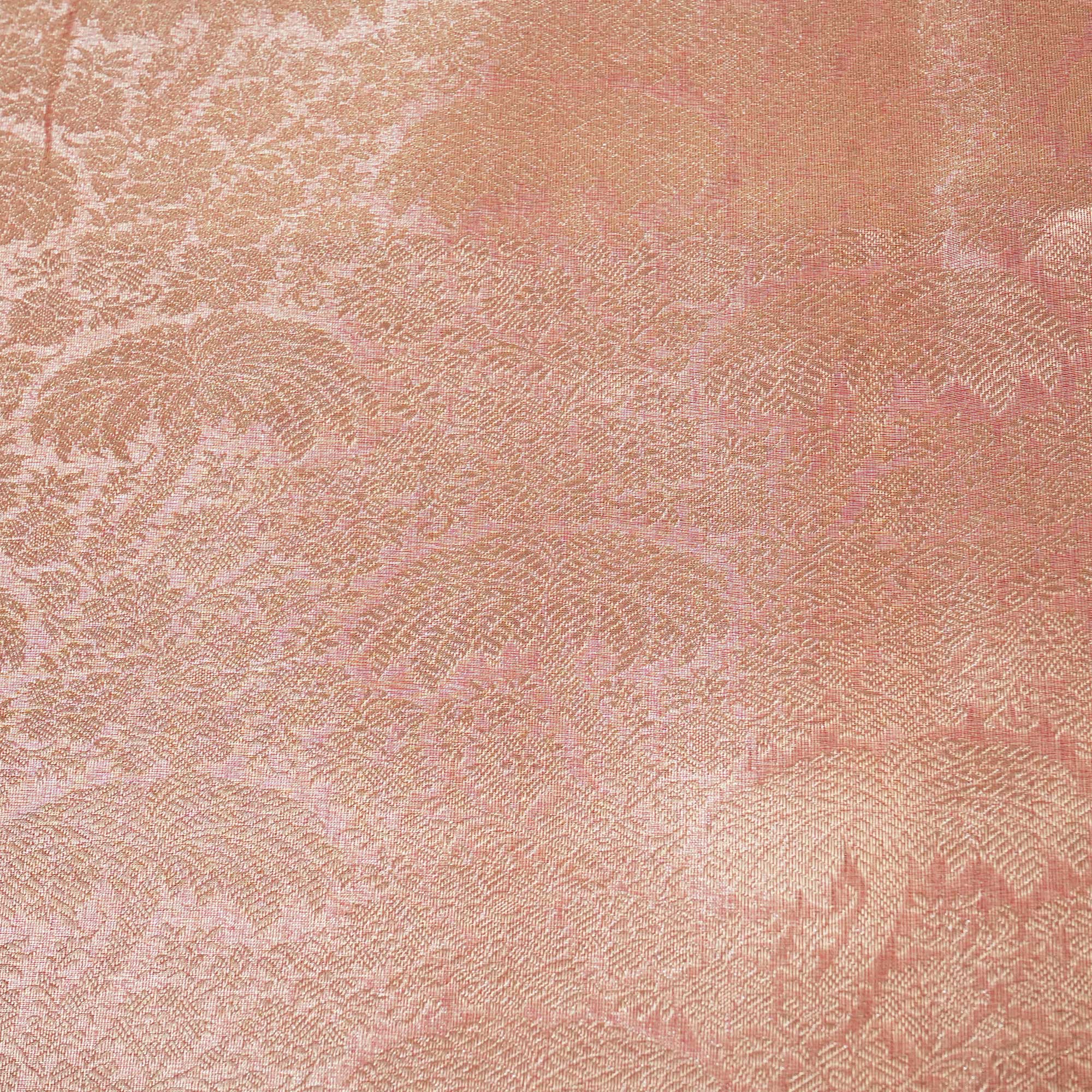 Peach Pink Floral Print Tissue Silk Fabric MS-24599 - Image 4