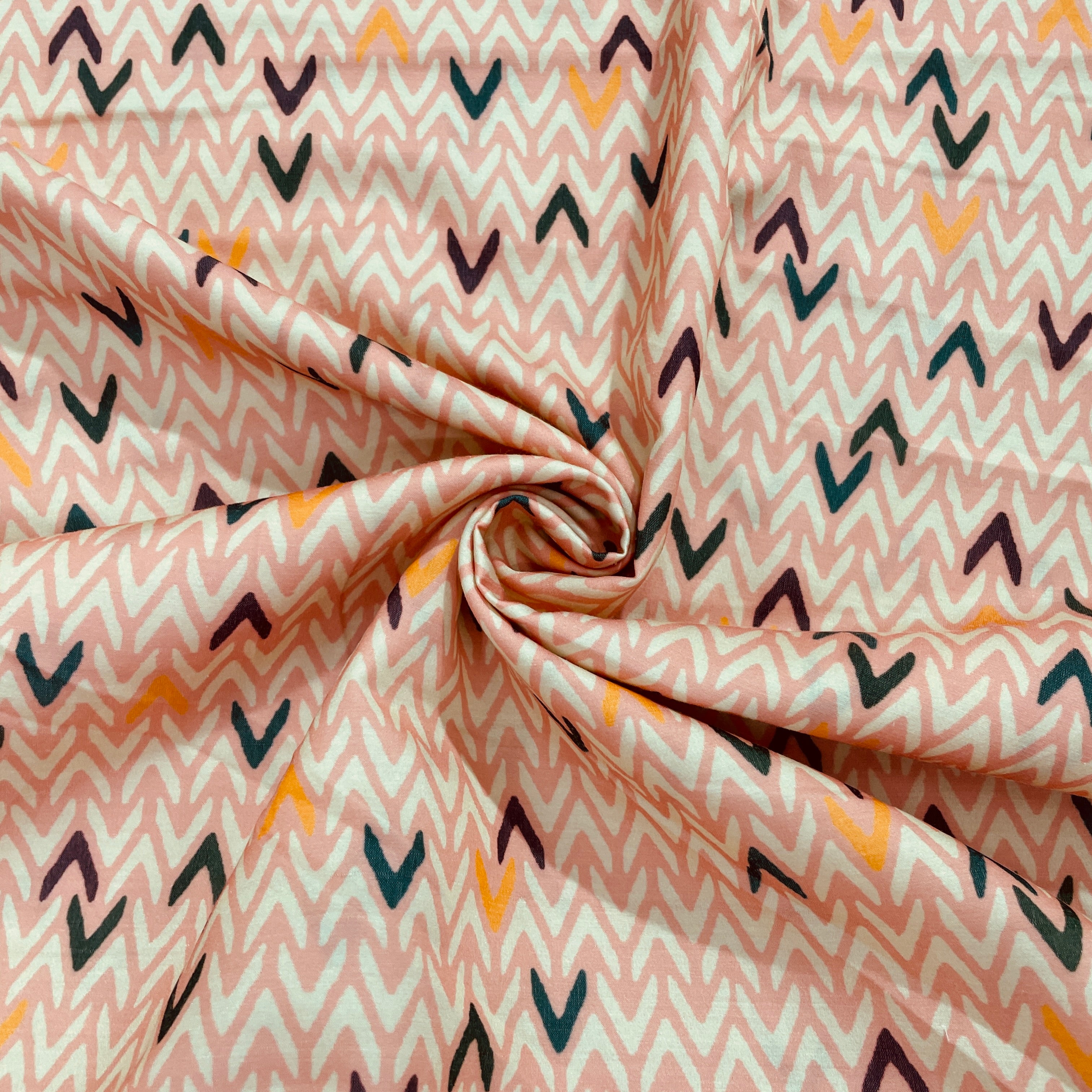 Peach Pink Geometerical Print Cotton Satin Fabric 14