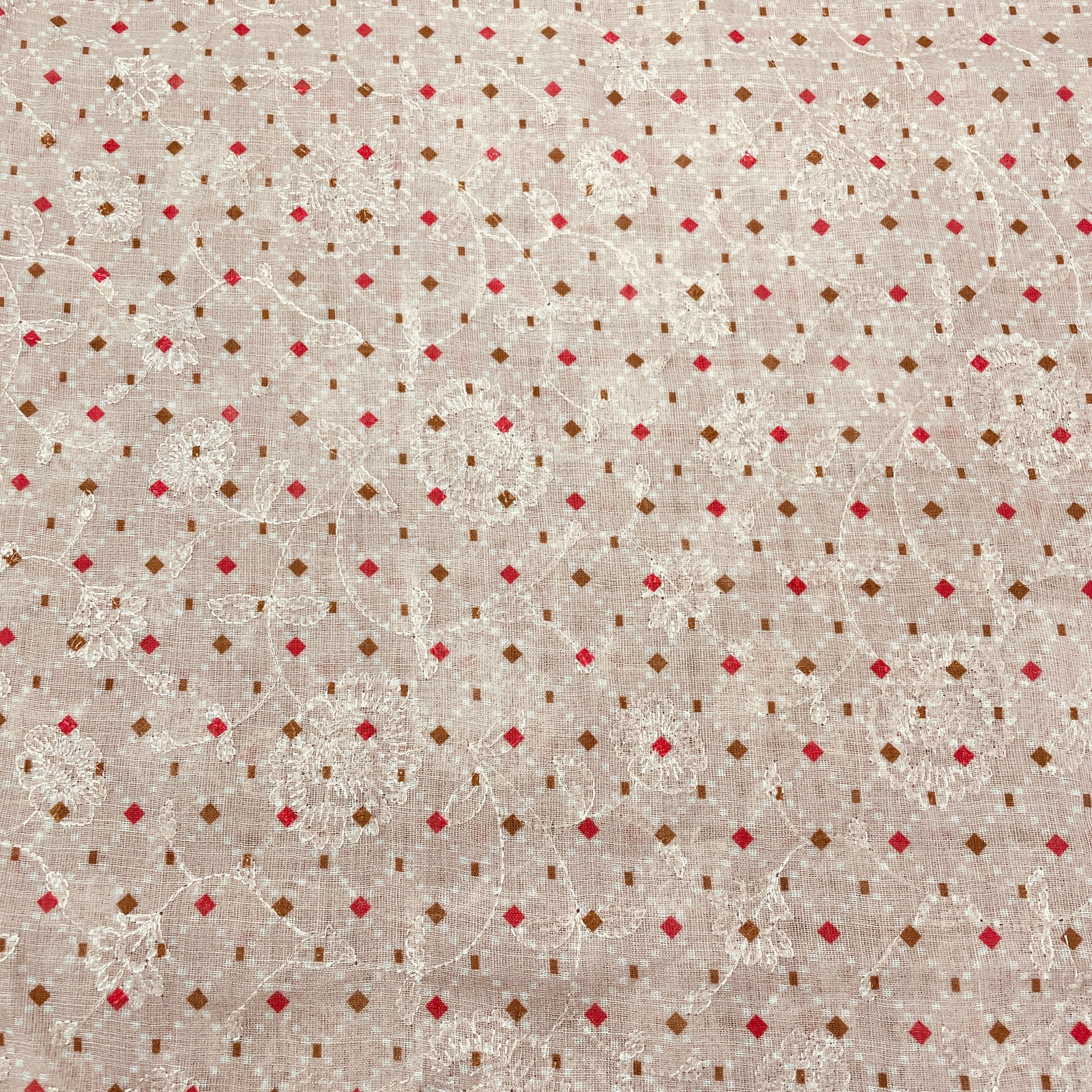 Peach Pink Handblock Print Sequins Embroidery Linen Fabric 32 - Image 2