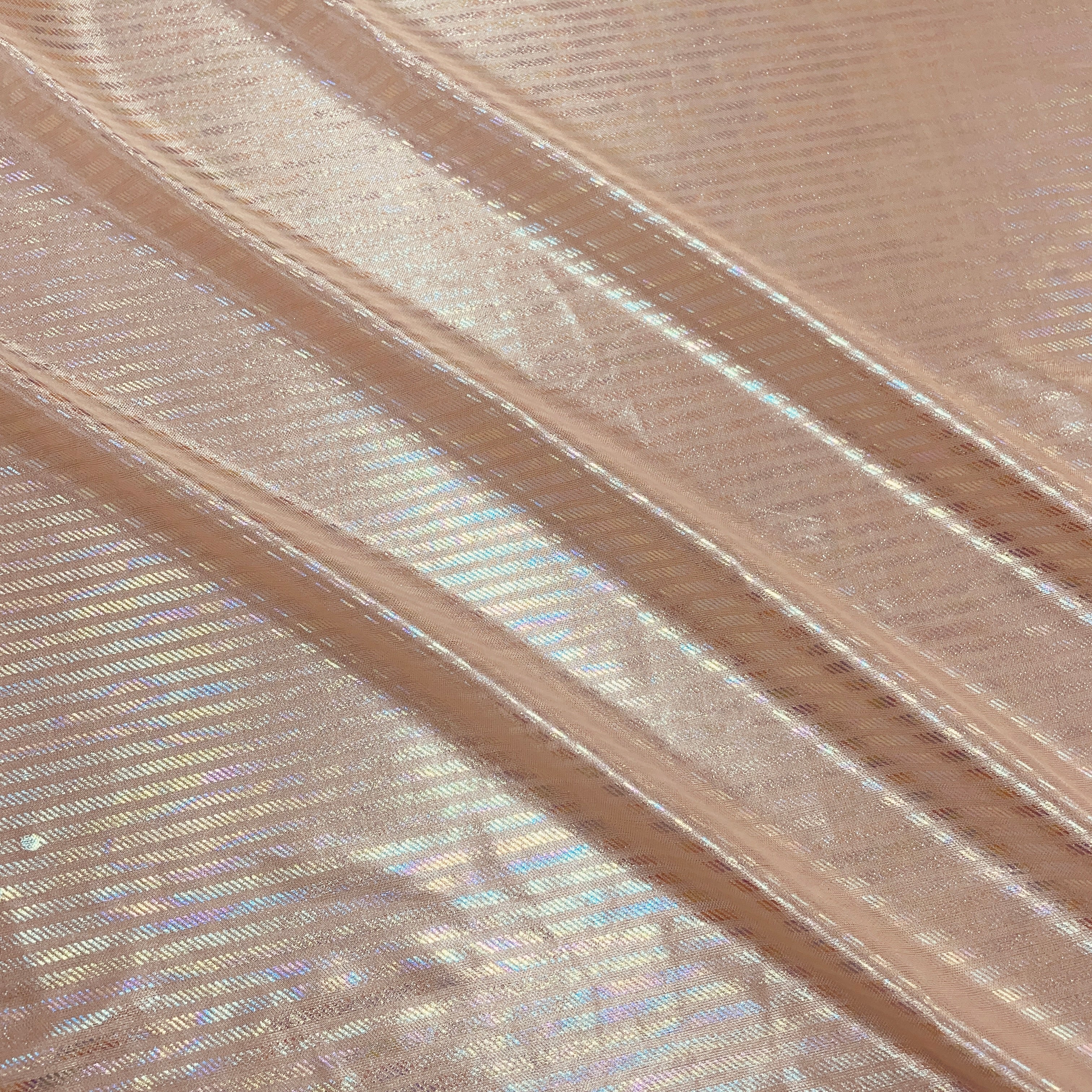 Peach Pink Stripes 3D Rainbow With Lurex Knit Lycra - Image 3
