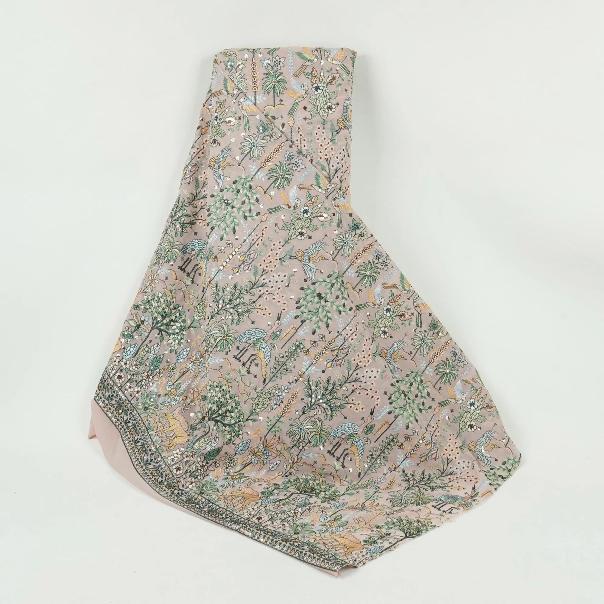 Peach Thread Embroidery Georgette Fabric DR-32382 - Image 2