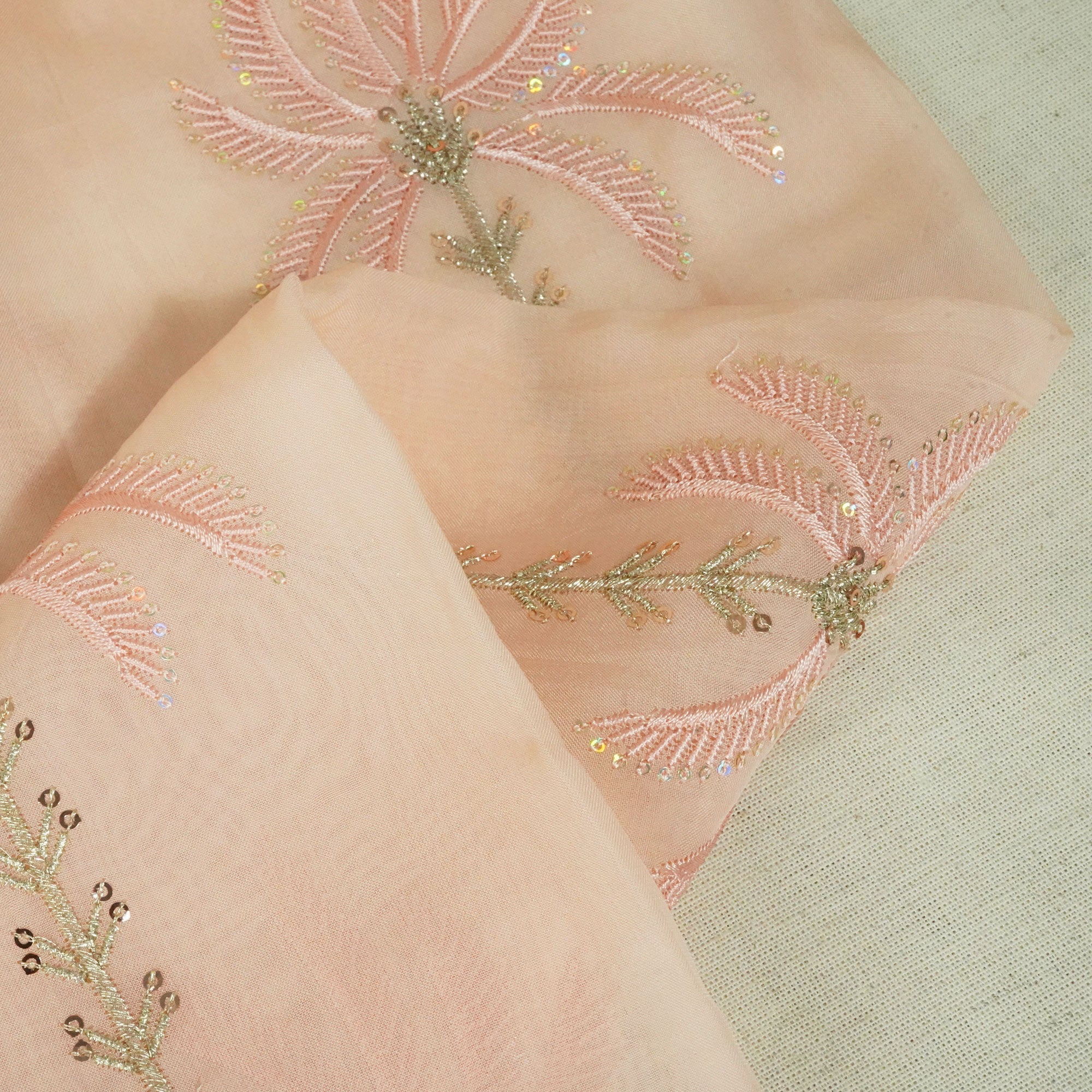 Peach Thread Sequins Embroidery Organza Fabric 390 SD-20858 - Image 2