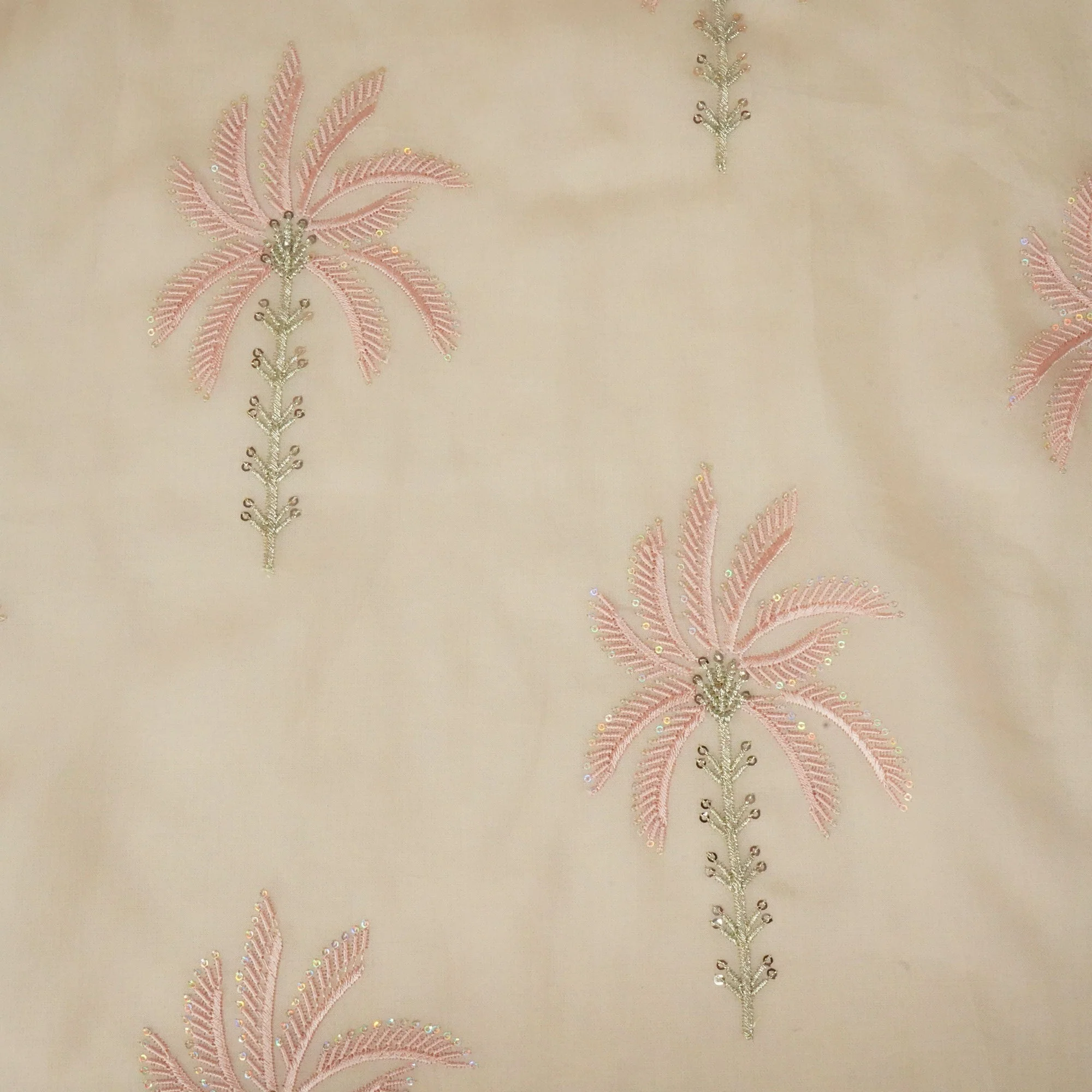 Peach Thread Sequins Embroidery Organza Fabric 390 SD-20858 - Image 4