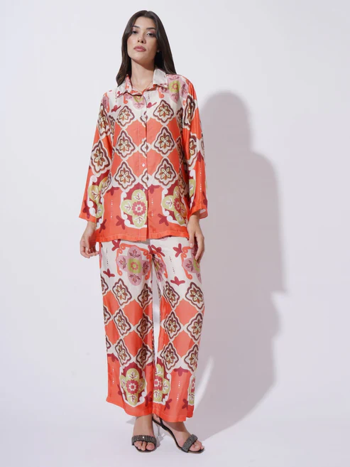 Peach with Multicolor floral Printed FIL-30102