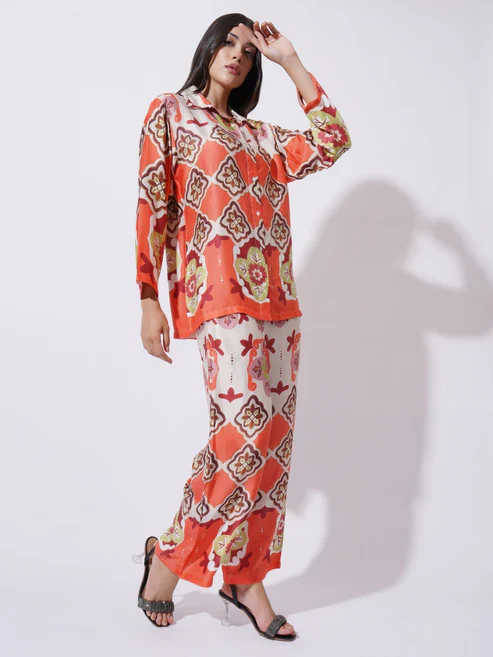 Peach with Multicolor floral Printed FIL-30102 - Image 3