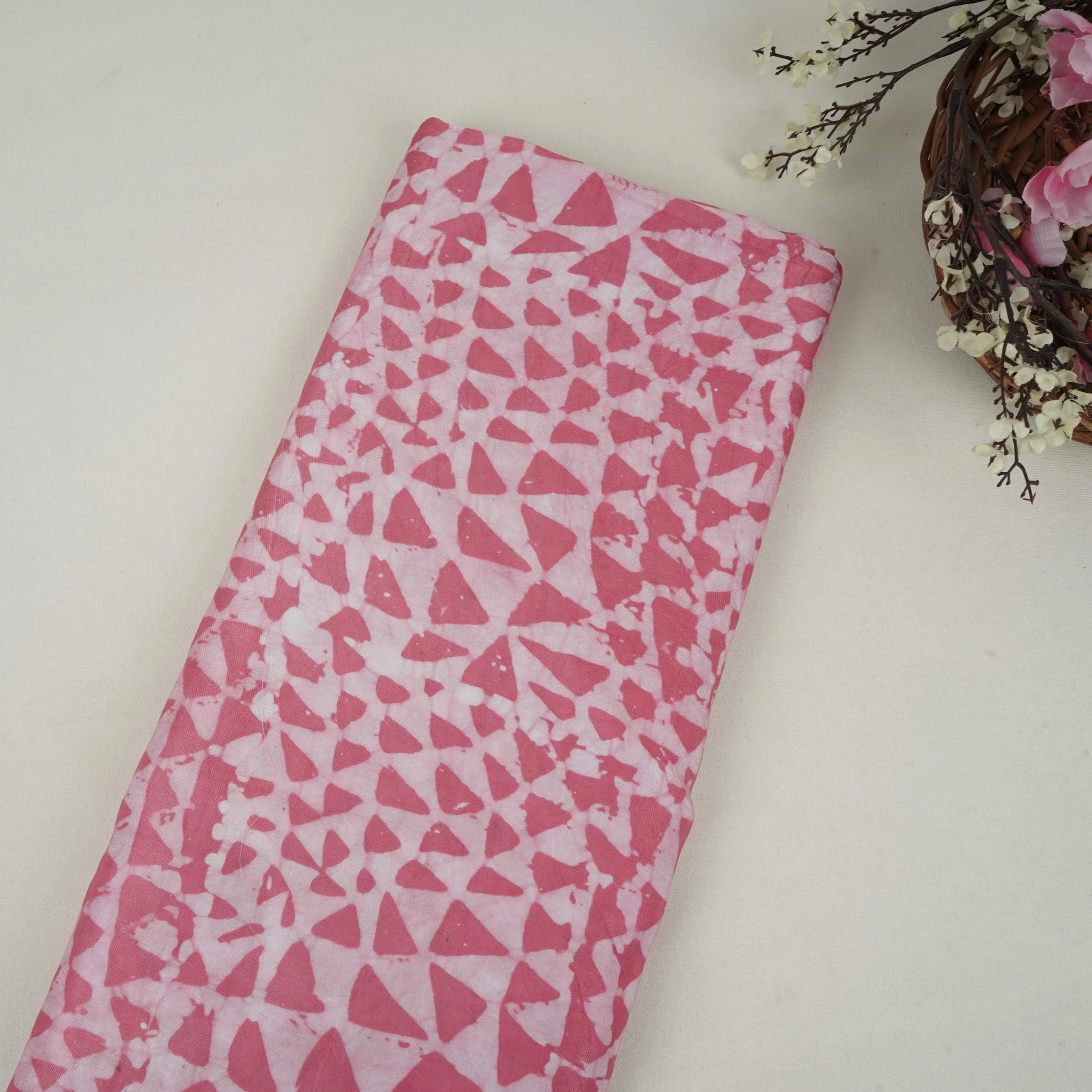 Pink Abstract Batik Print Modal Satin Fabric EEG-32483