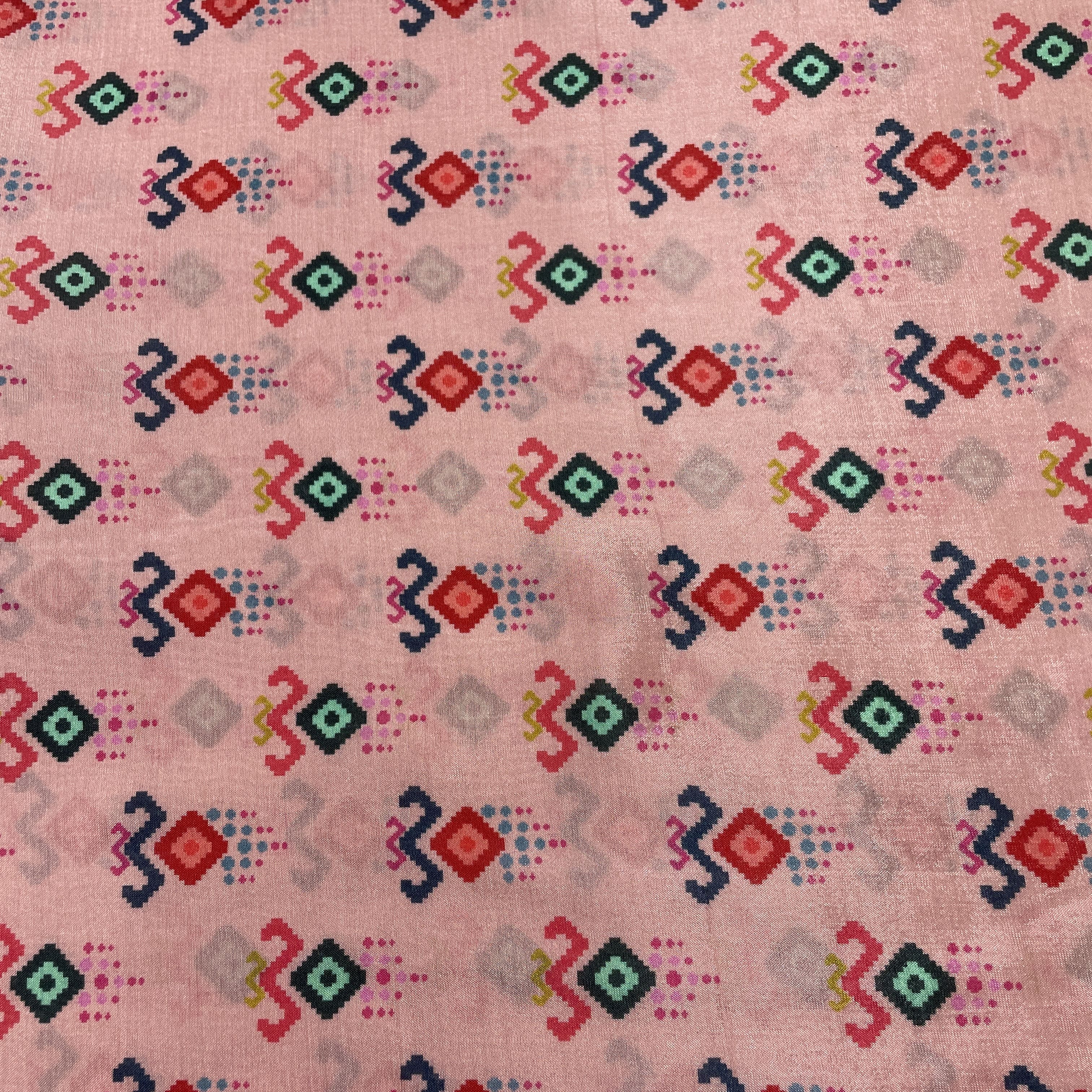 Pink Abstract Print Muslin Fabric - Image 3