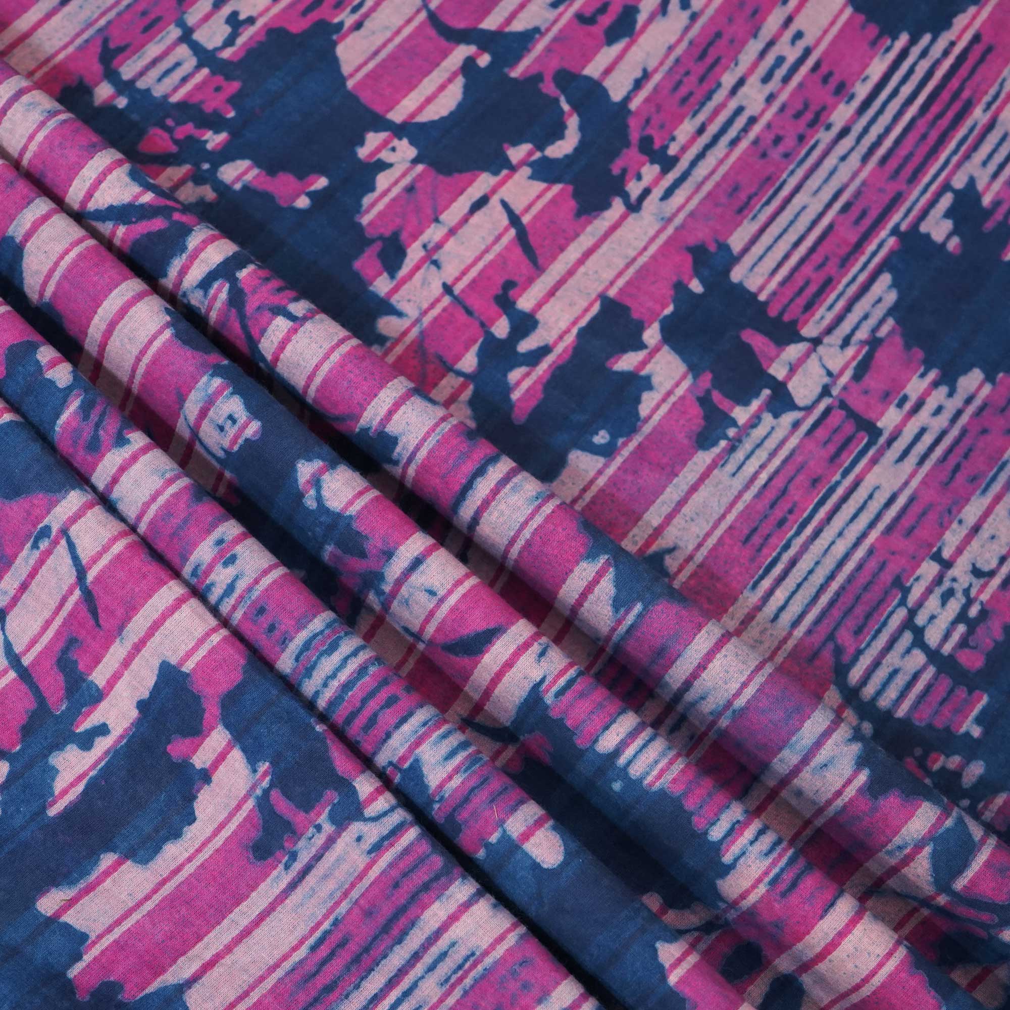 Pink & Indigo Dabu Print Cotton Fabric NC-24562 - Image 3