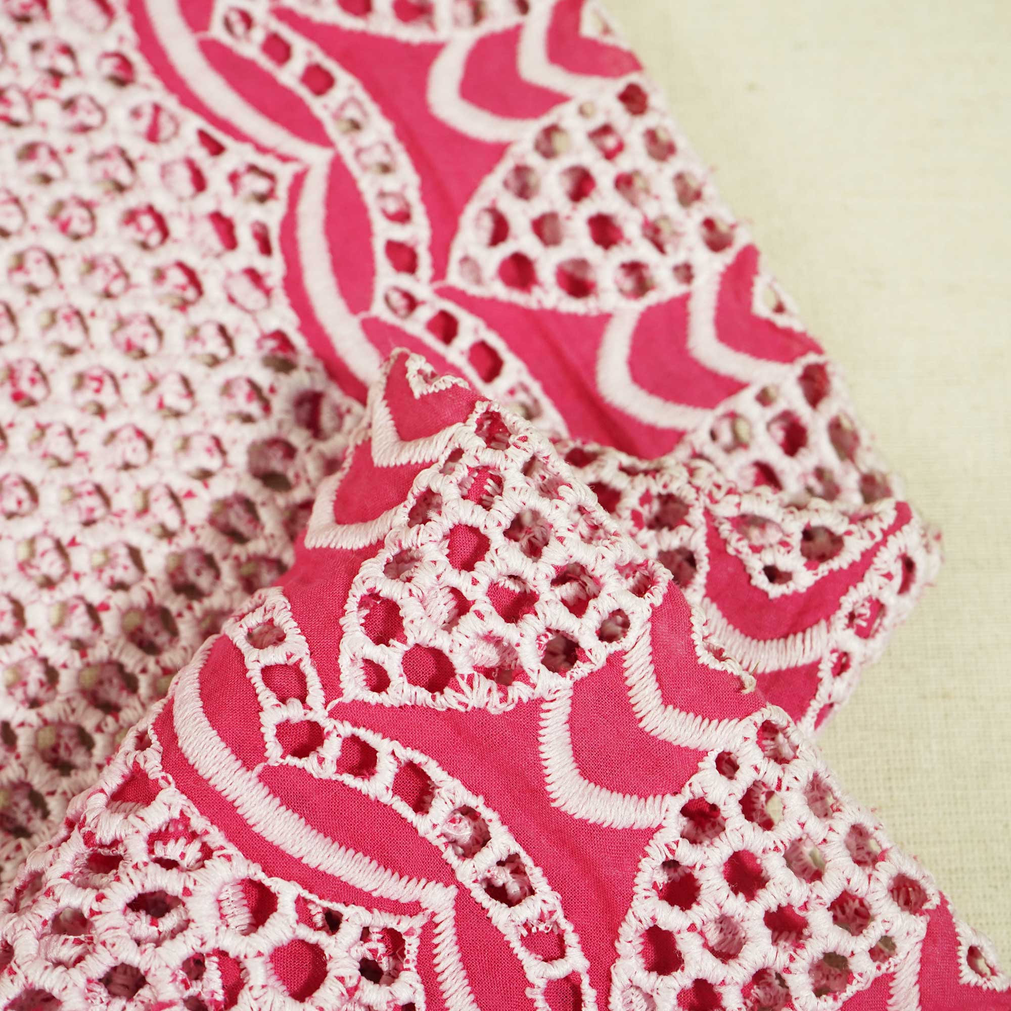 Pink & White Schiffli Embroidery Cotton TU-6436 - Image 2