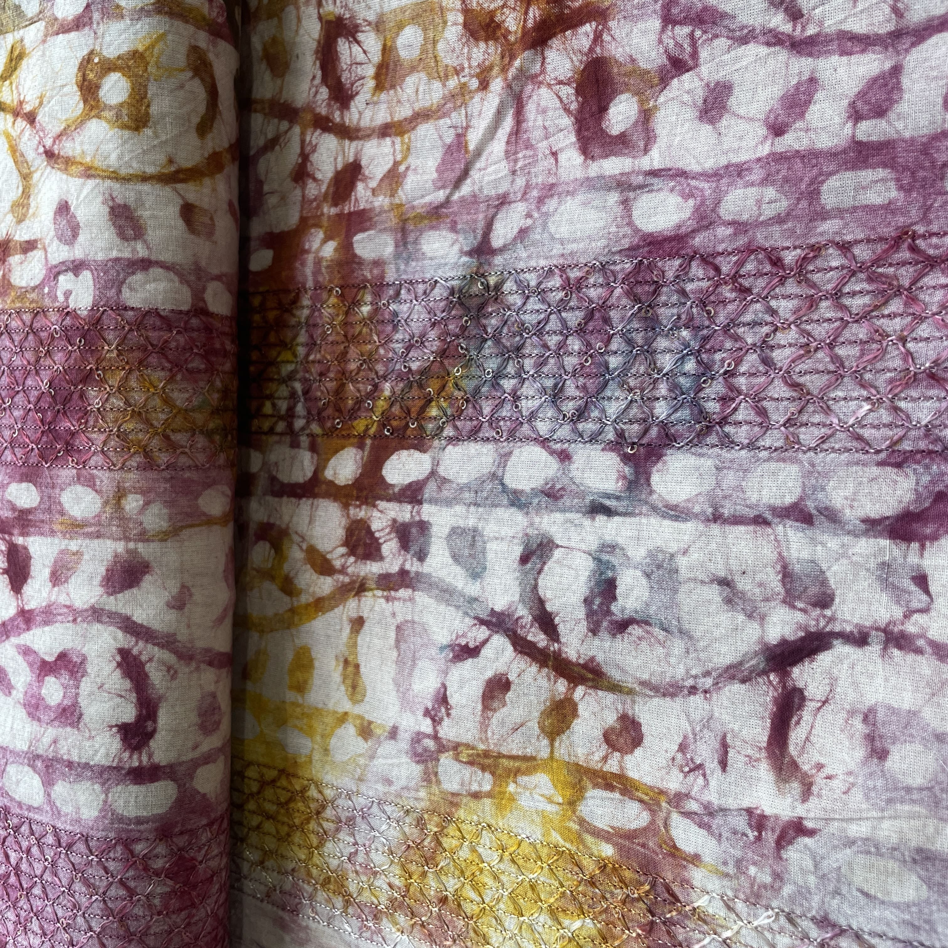 Pink Batik Print Sequence Embroidery Cotton Fabric 11091 - Image 3