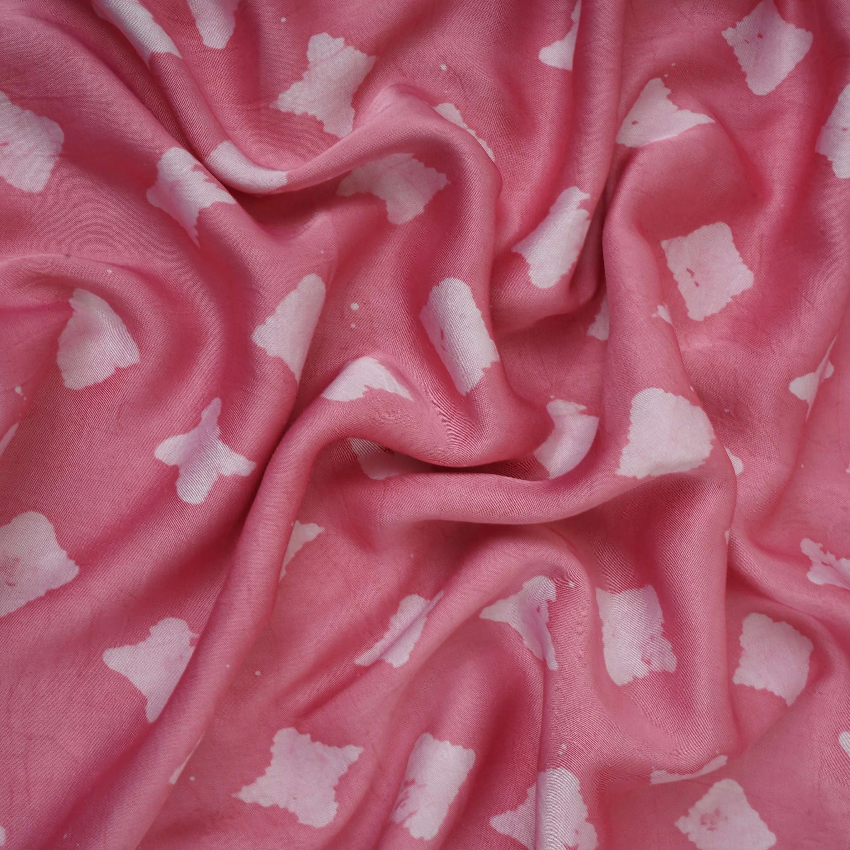 Pink Block Batik Print Modal Satin Fabric EEG-32481 - Image 3