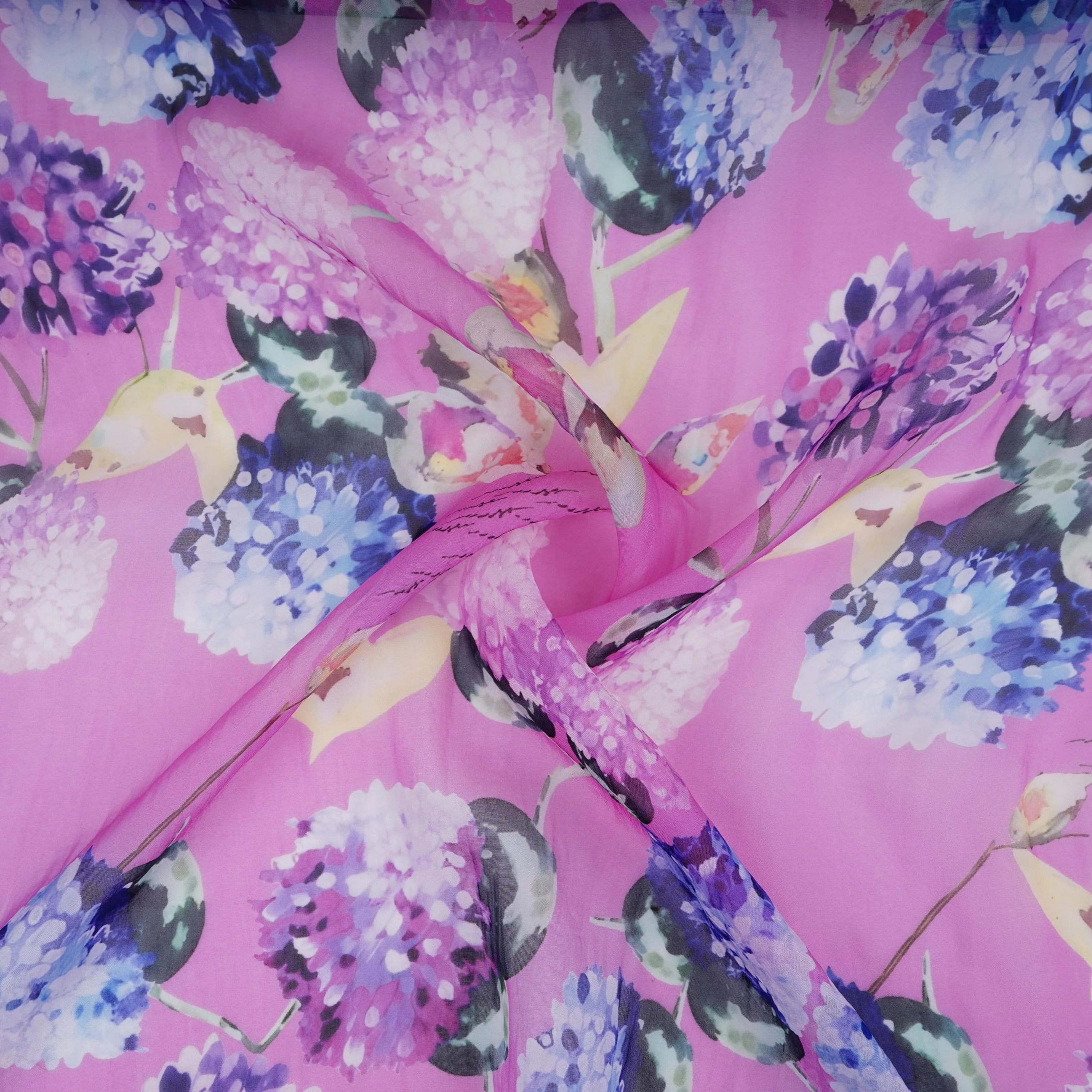 Pink Blue Floral Print Organza Fabric VF-30898 - Image 3
