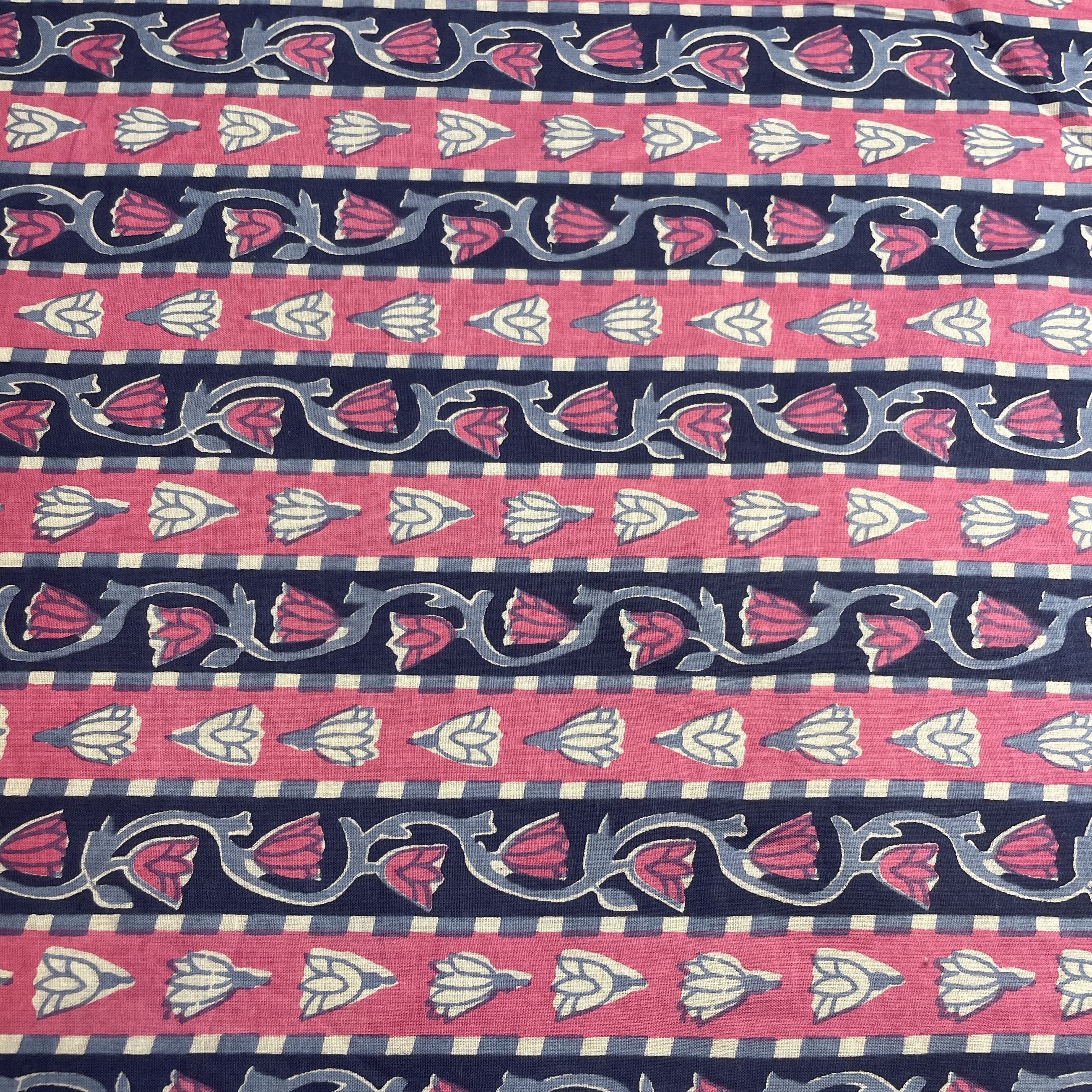 Pink Blue Flower Print Cotton Fabric - Image 2