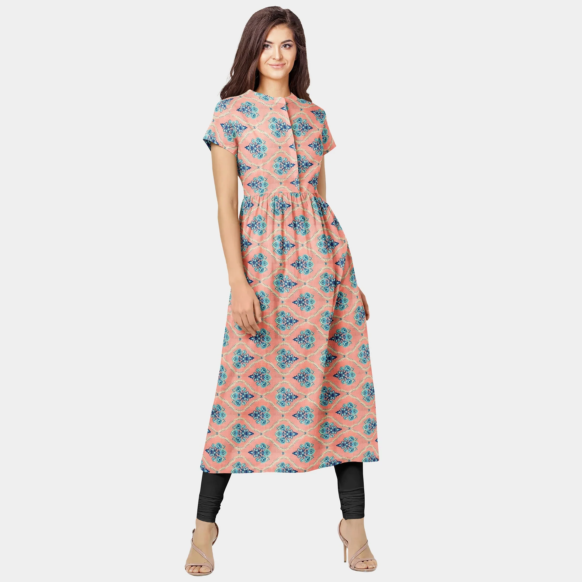 Pink & Blue Traditional Print Cotton Fabric - Image 6