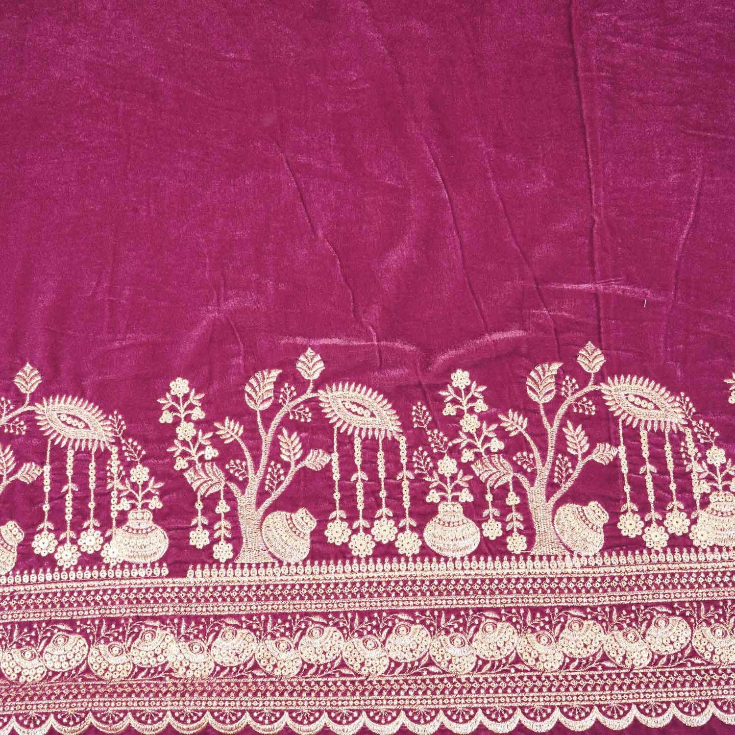 Pink Border Work Cutdana Velvet 9000 Fabric SC-28254 - Image 4
