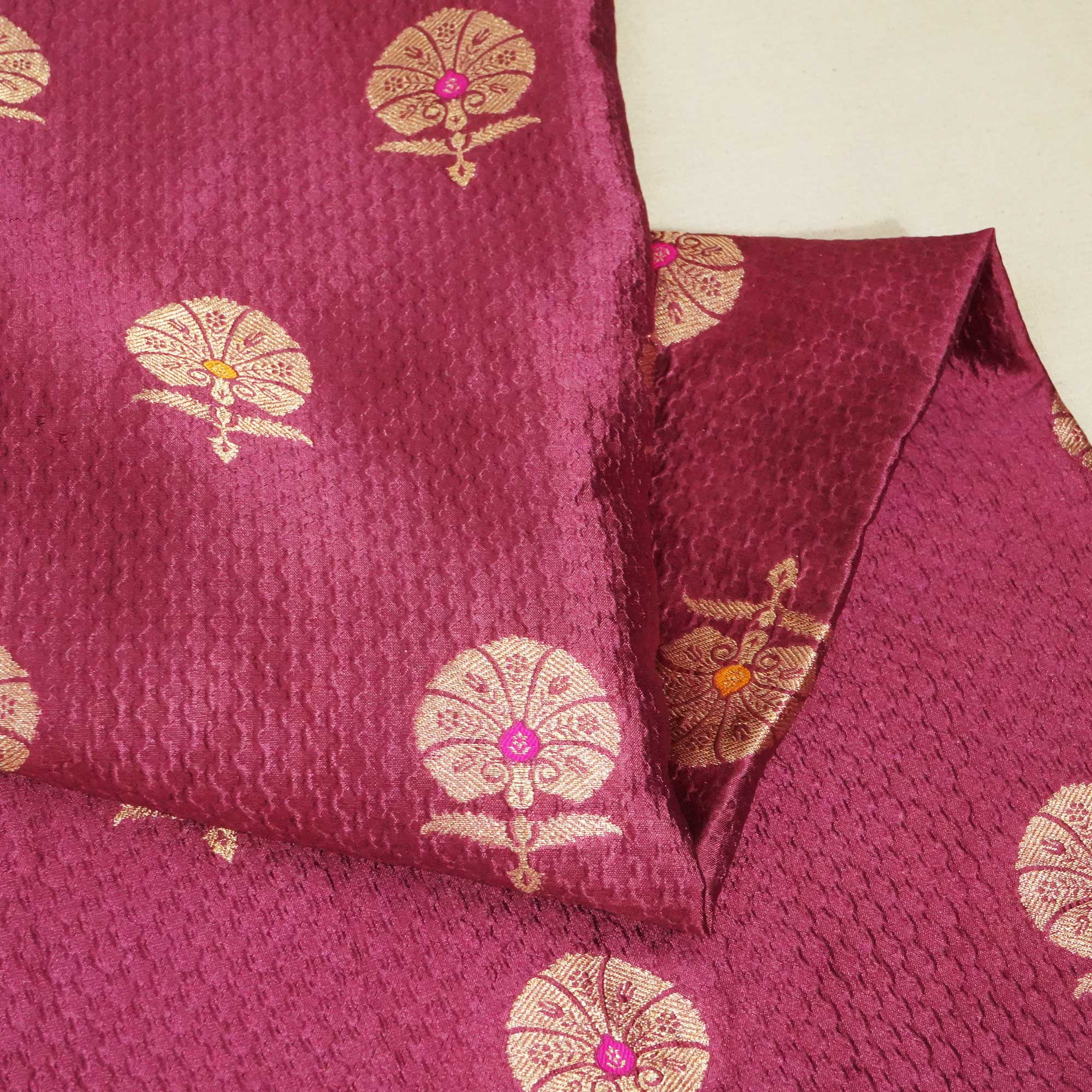 Pink & Brown Mina Booti Texture Dupion Silk YF-24408 - Image 2