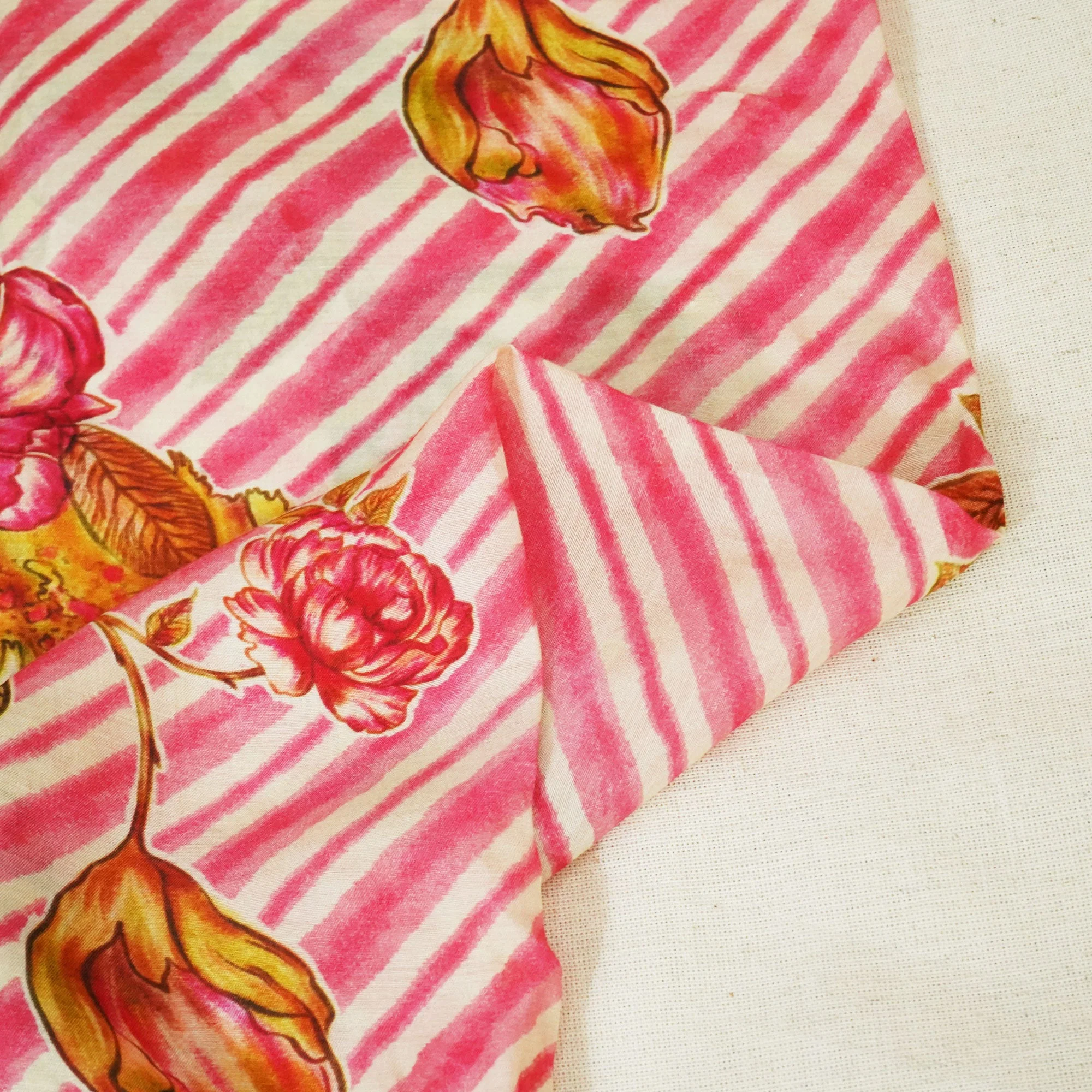 Pink & Cream Floral Print Muslin Fabric GT-24669 - Image 2