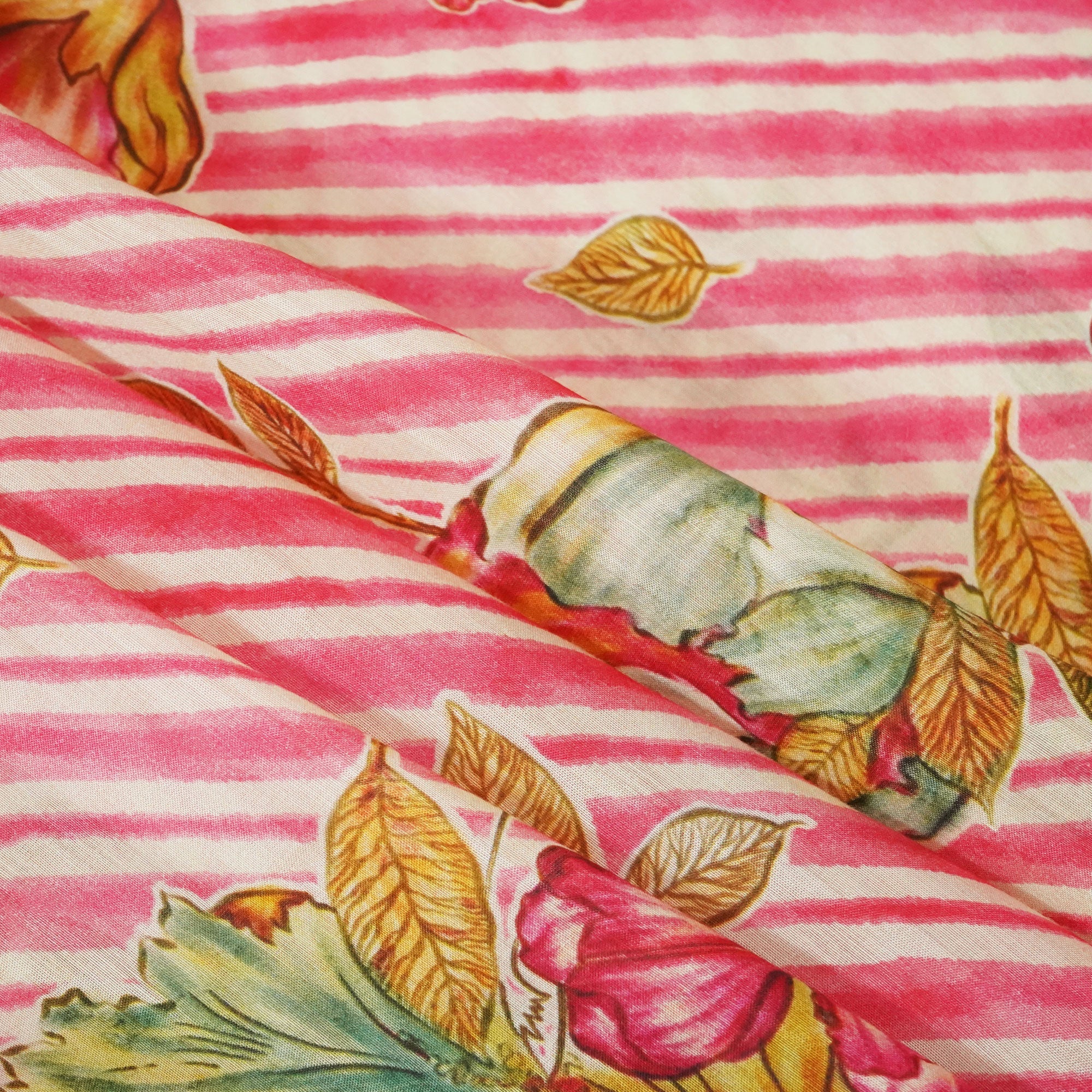 Pink & Cream Floral Print Muslin Fabric GT-24669 - Image 3
