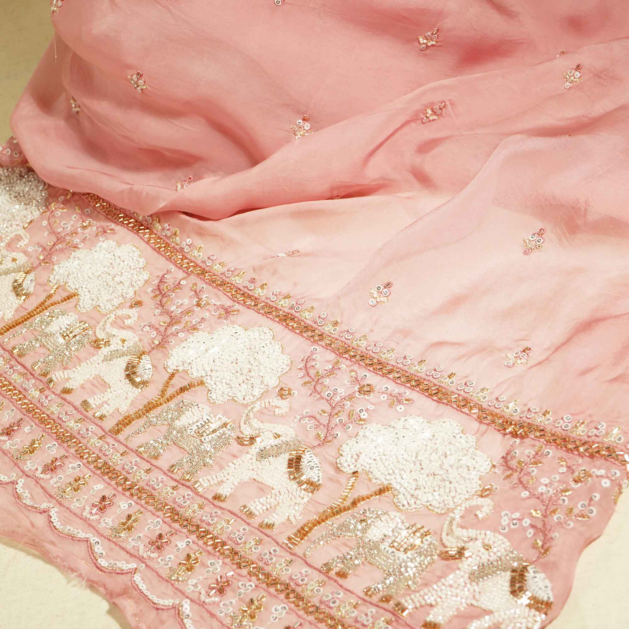 Pink Cutdana & Sequins Embroidery Organza Fabric GT-25489 - Image 2