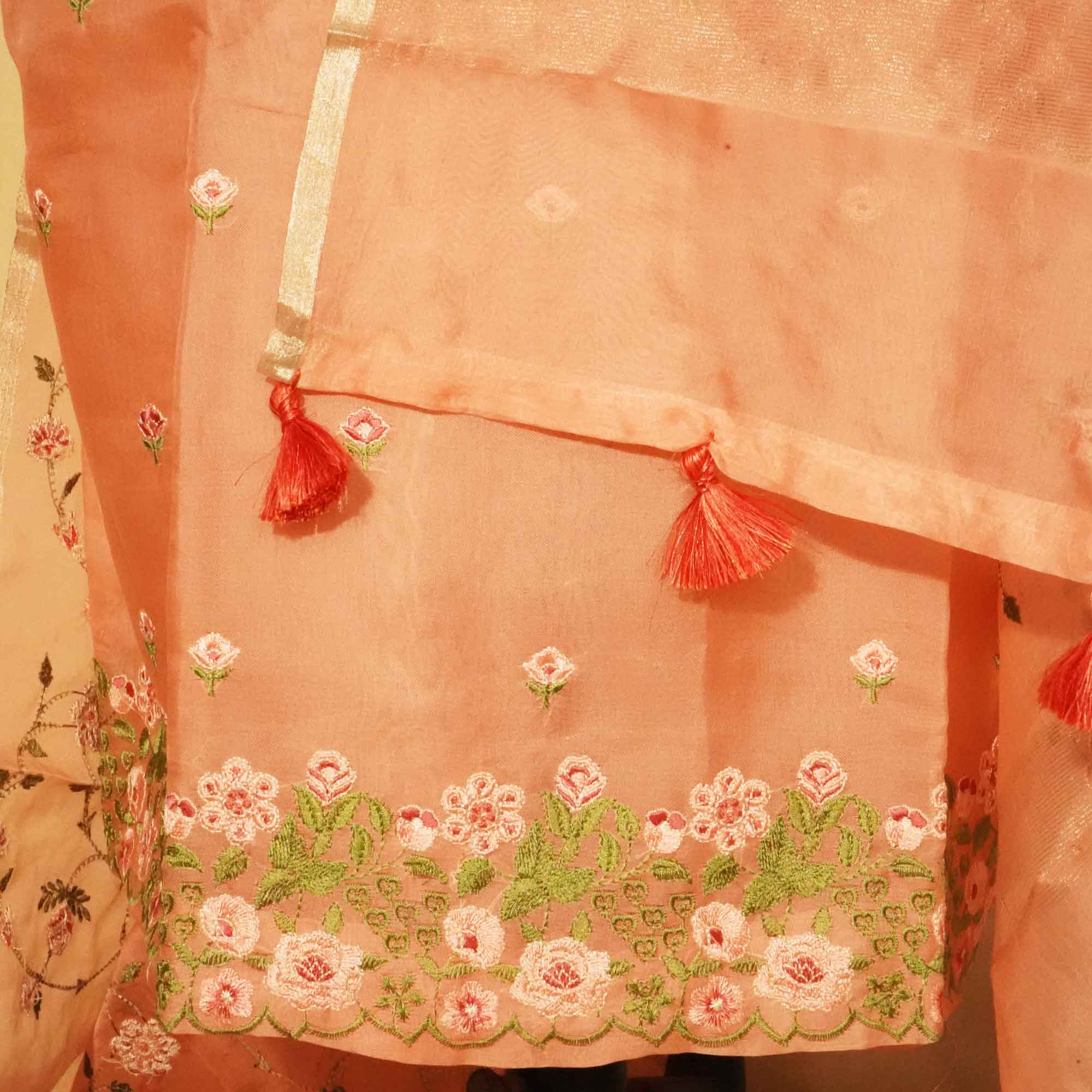 Pink Embroidery (Top-Organza,Bottom-Cotton Satin,Dupatta-Organza) Organza Fabric HNA-24547 - Image 3