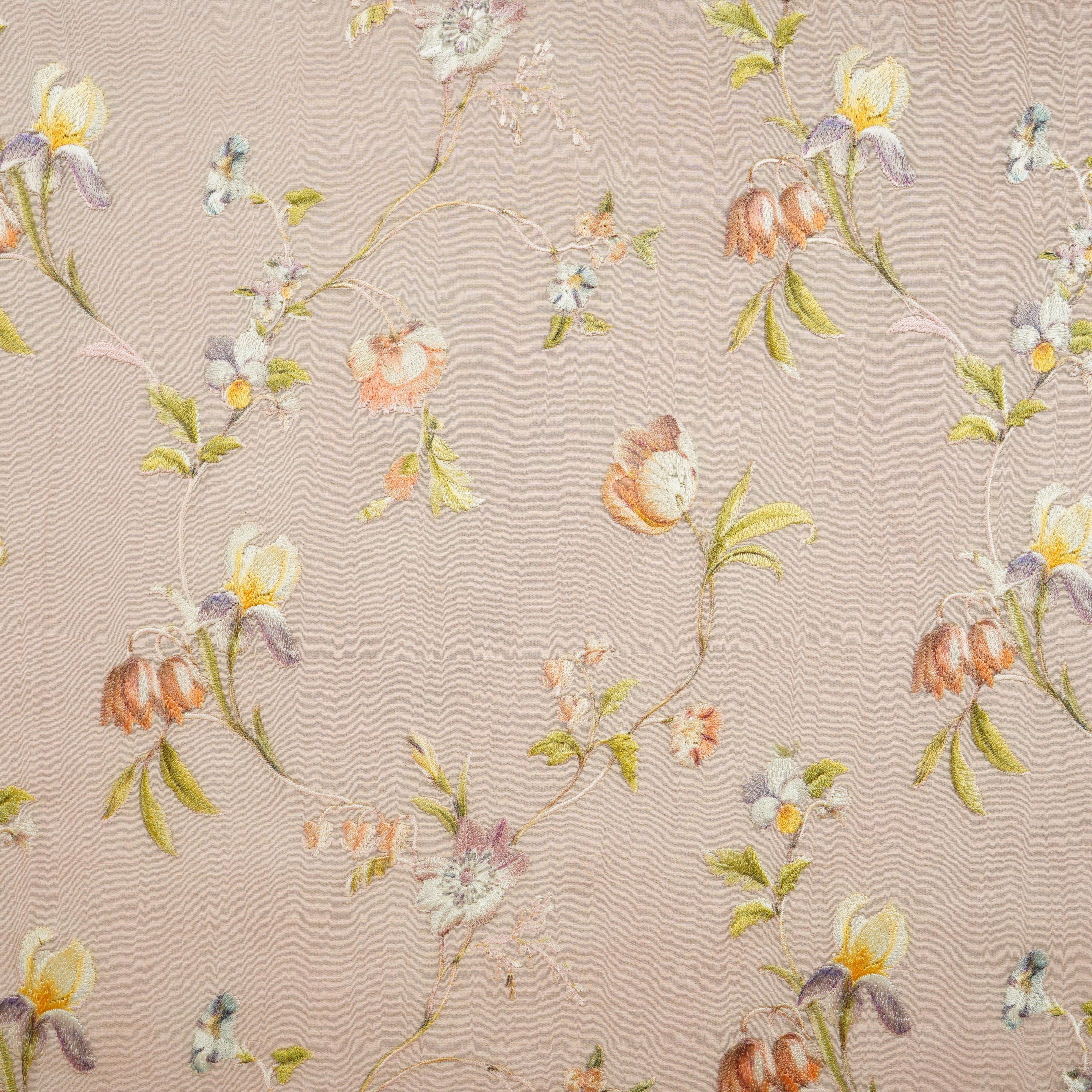 Pink fine floral embroidery Mul Chanderi Fabric SNA-29632 - Image 2