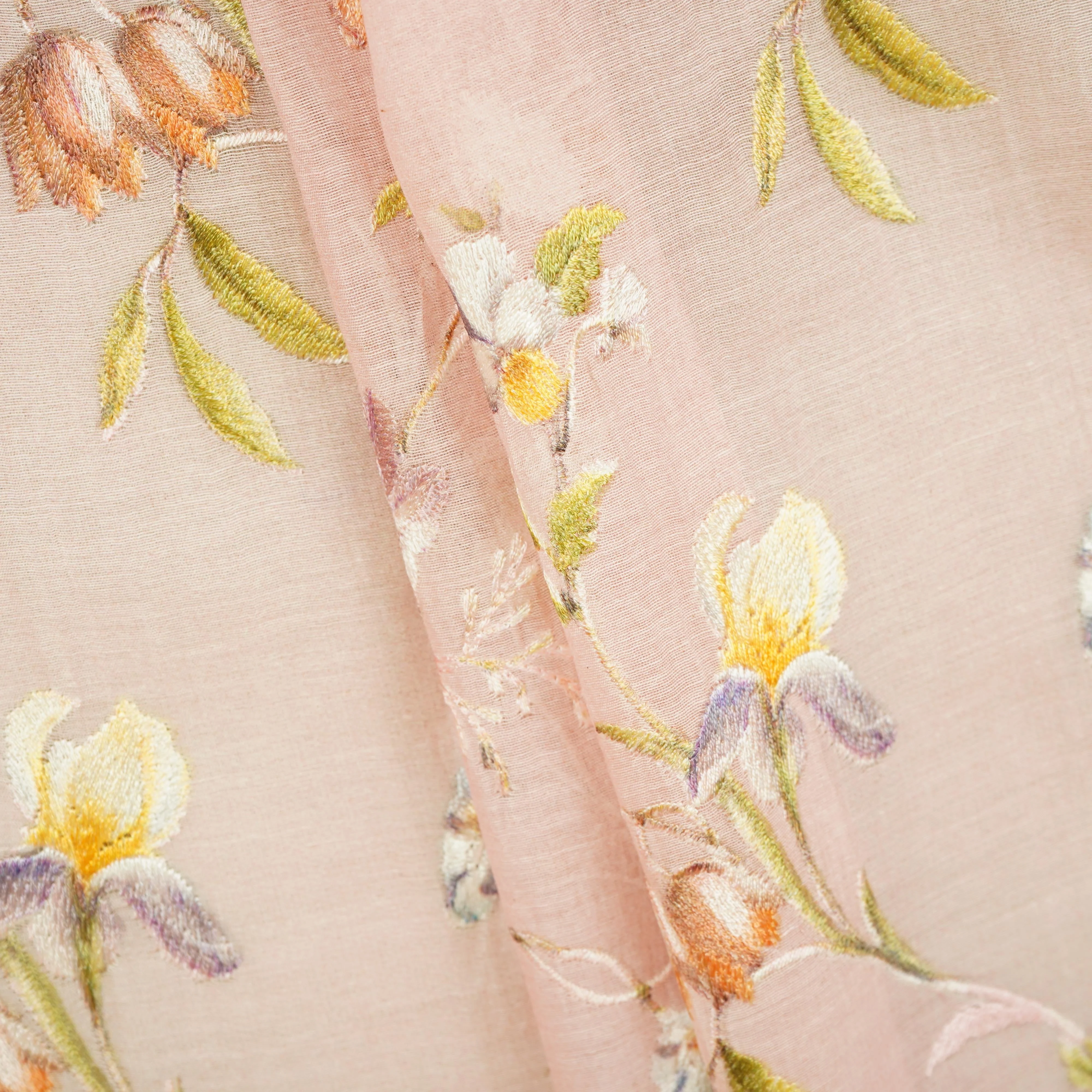 Pink fine floral embroidery Mul Chanderi Fabric SNA-29632 - Image 4