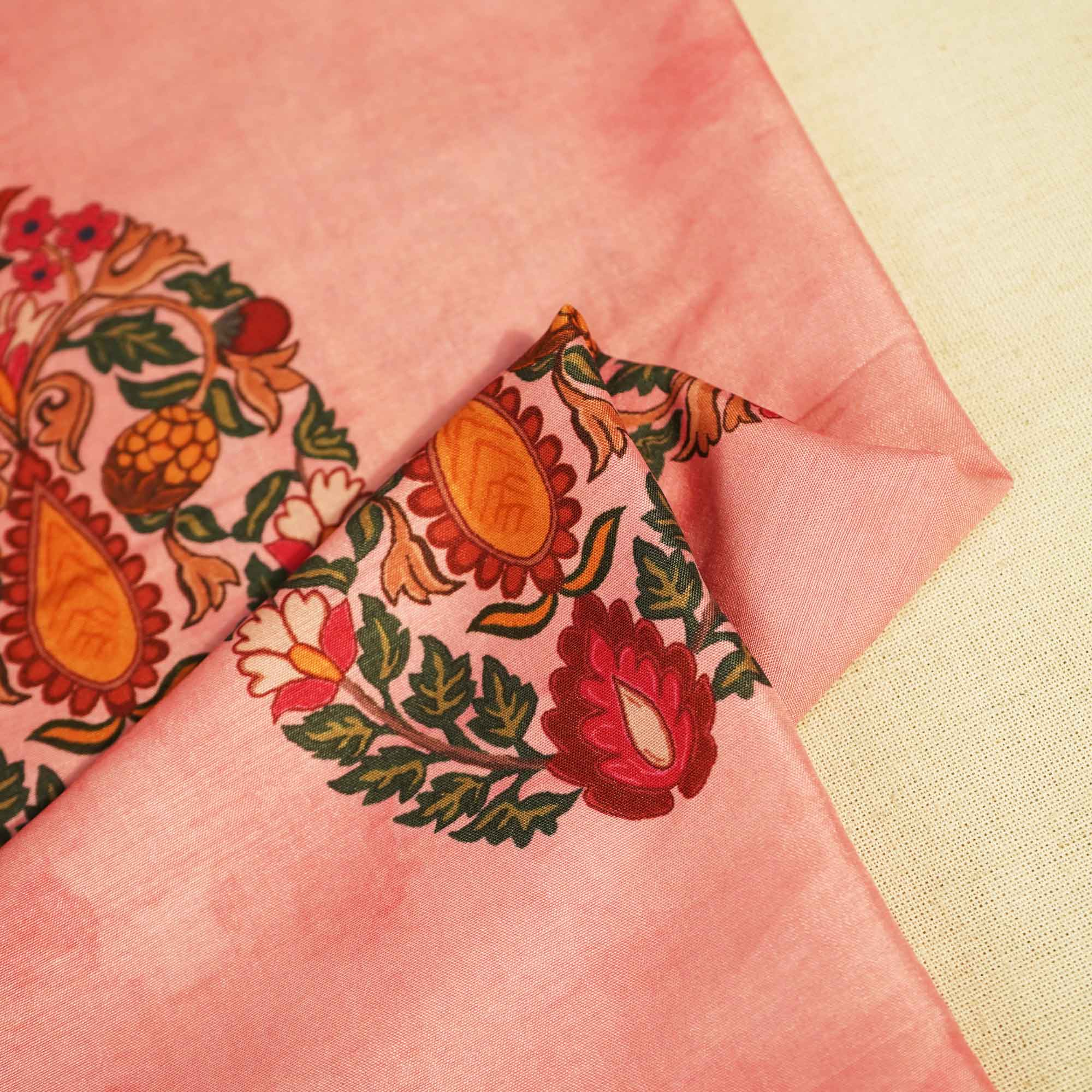 Pink Floral Block Print Muslin Fabric MTF-26509 - Image 2