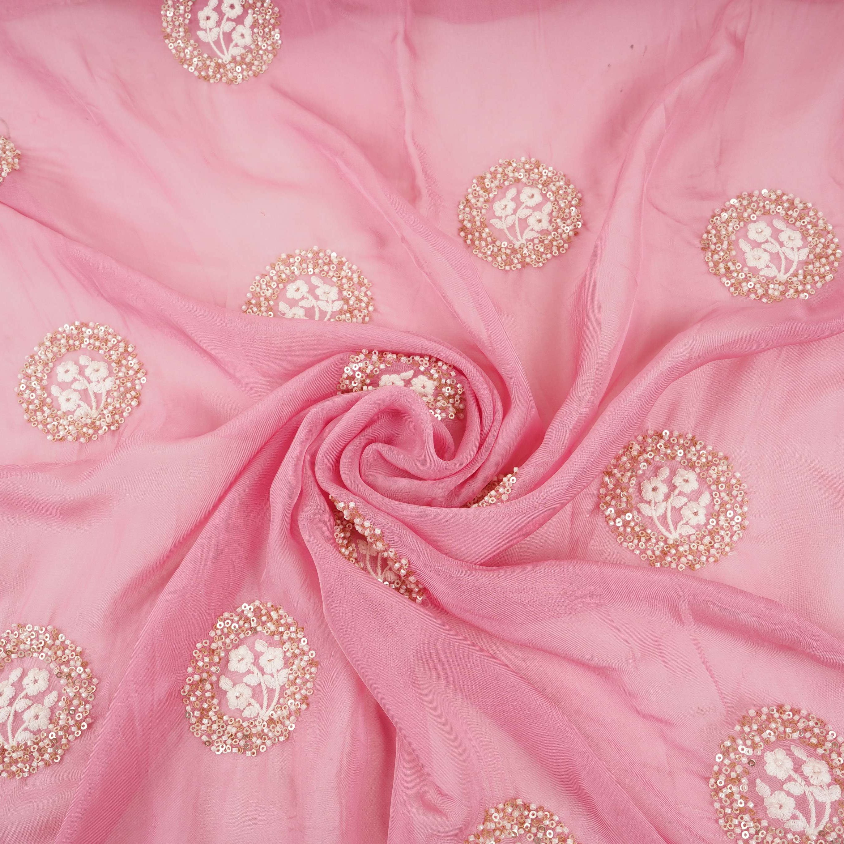 Pink floral cutdana embroidery Organza Fabric VFS-31533 - Image 4